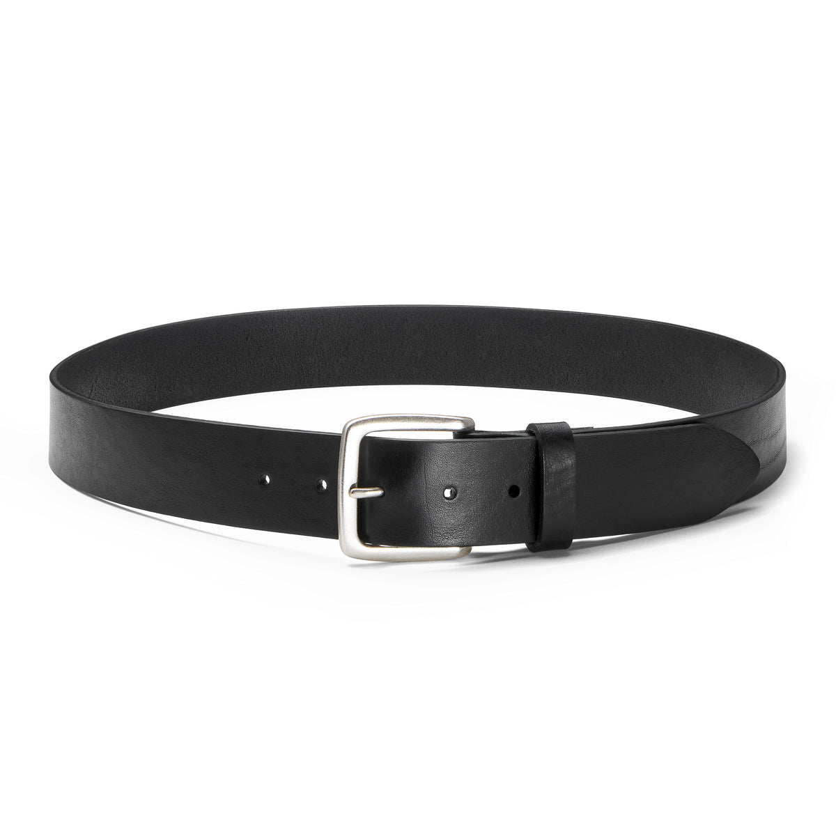 klassischer unisex Jeansgürtel aus schwarzem Rindleder, 4cm breit mit silberner Schnalle