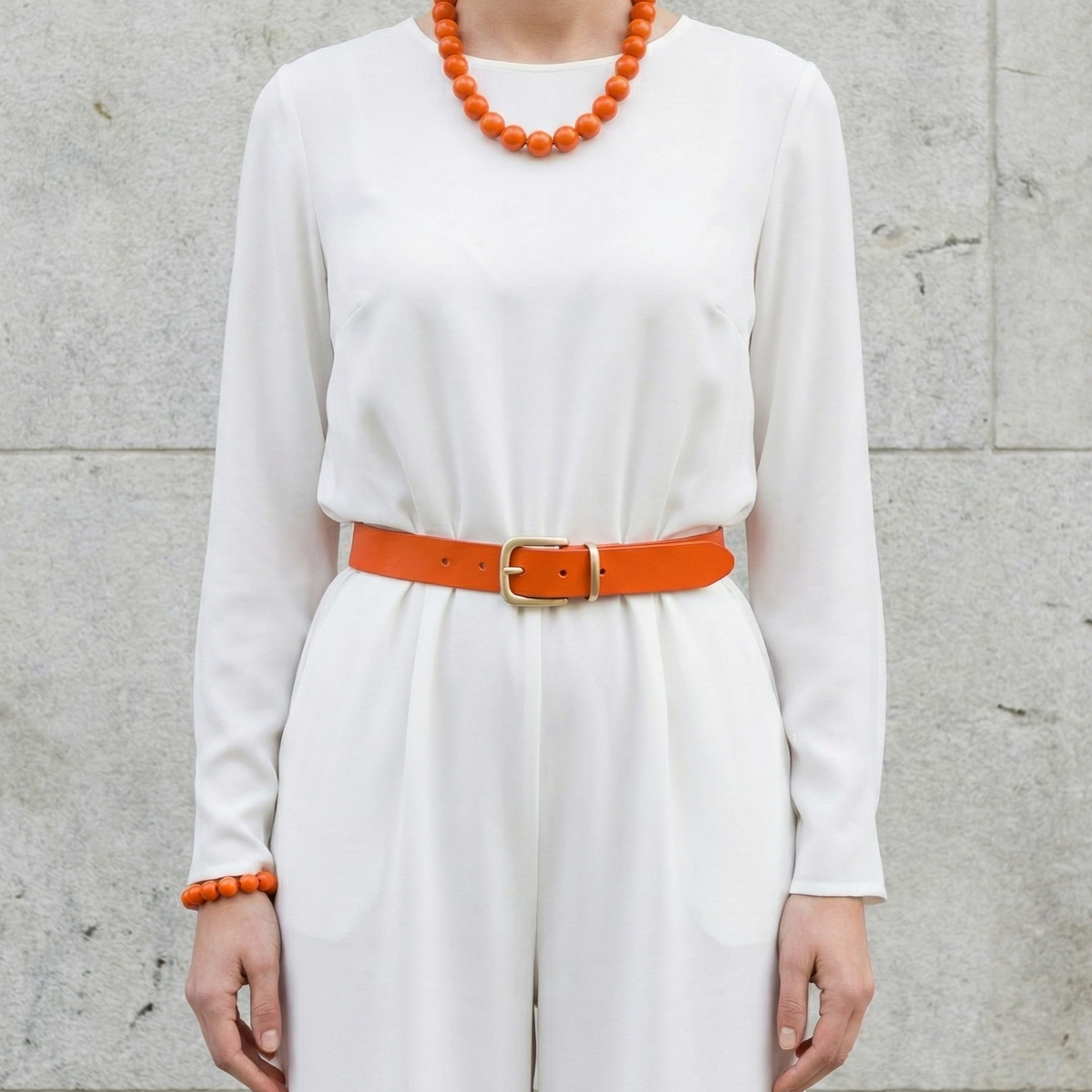 Eleganter 3cm Damengürtel „Alexandra" in Orange – Schmaler Gürtel mit goldener Schnalle und Schlaufe