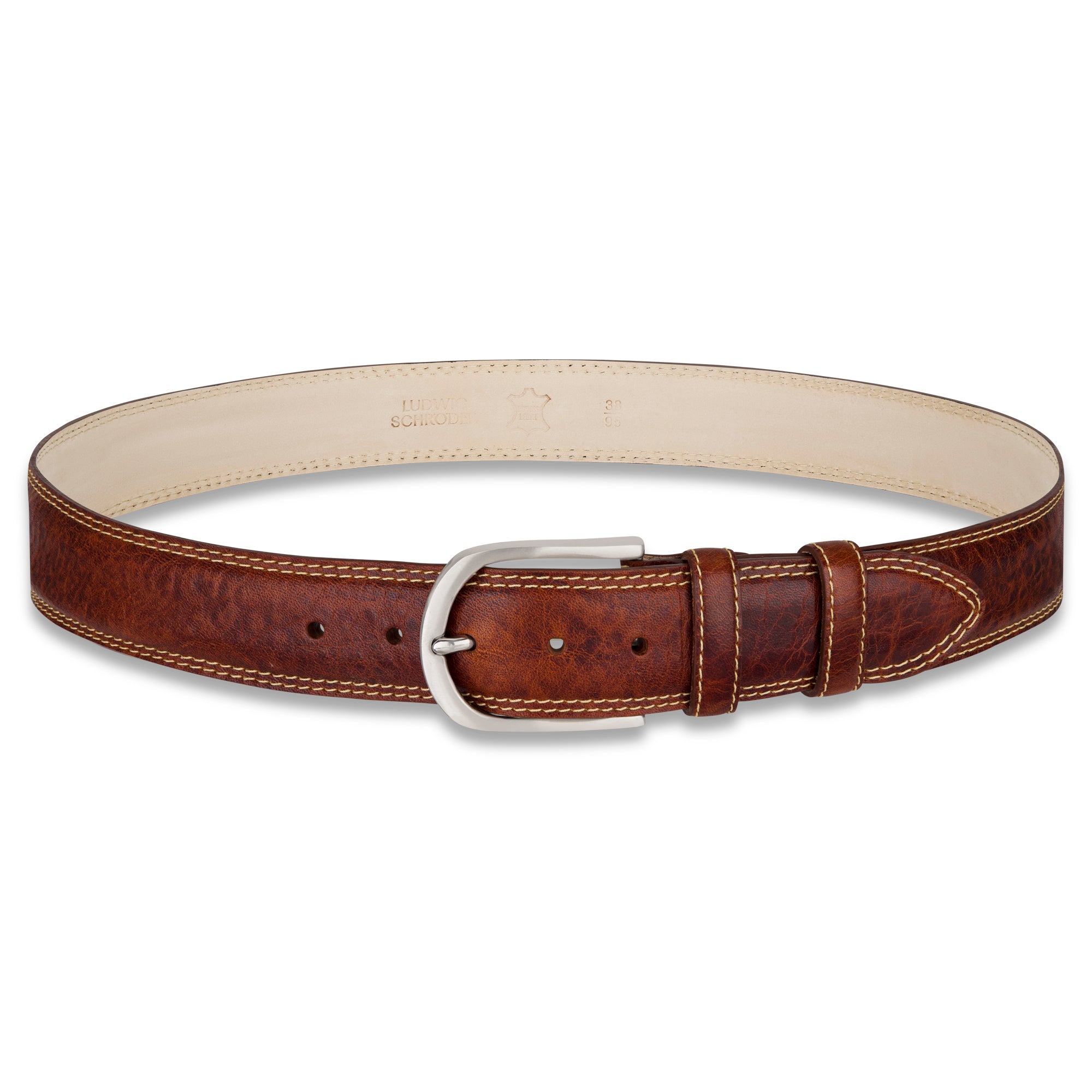 Authentischer Herren Ledergürtel „Gregory“ in Cognac – 4 cm, extra stark bombiert mit Edelstahlschnalle