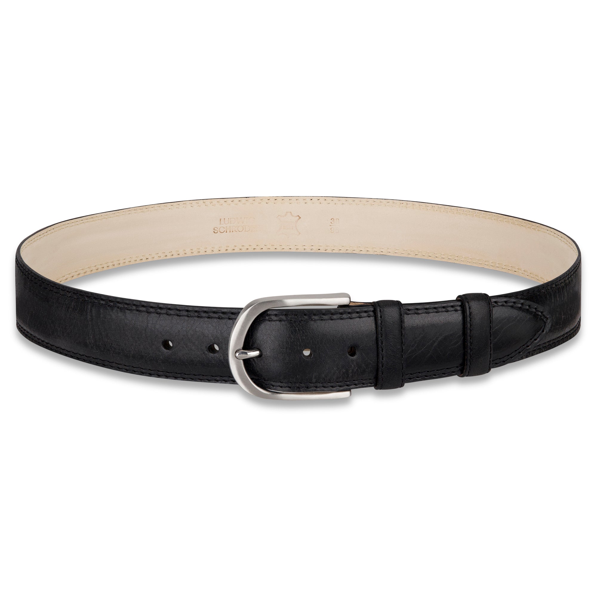 Authentischer Herren Ledergürtel „Gregory“ in Schwarz – 4 cm, extra stark bombiert mit Edelstahlschnalle