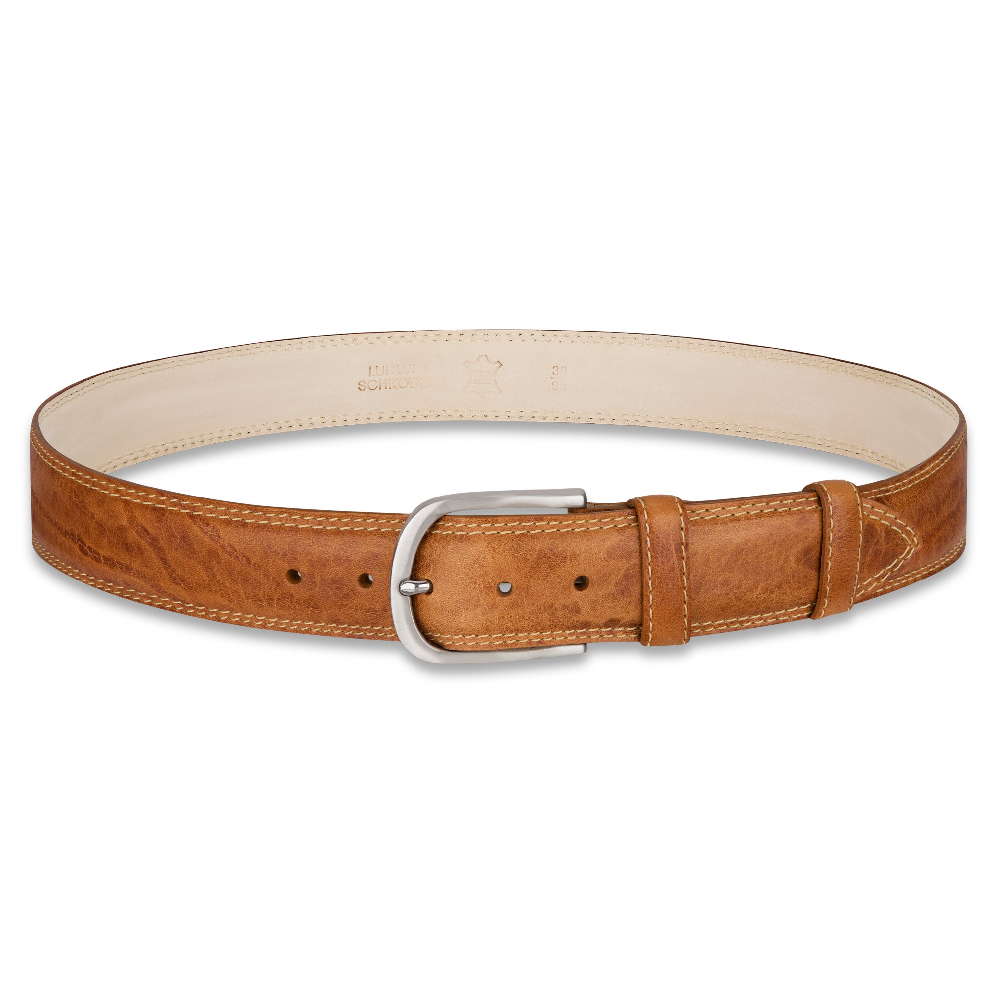 Authentischer Herren Ledergürtel „Gregory“ in Naturell – 4 cm, extra stark bombiert mit Edelstahlschnalle