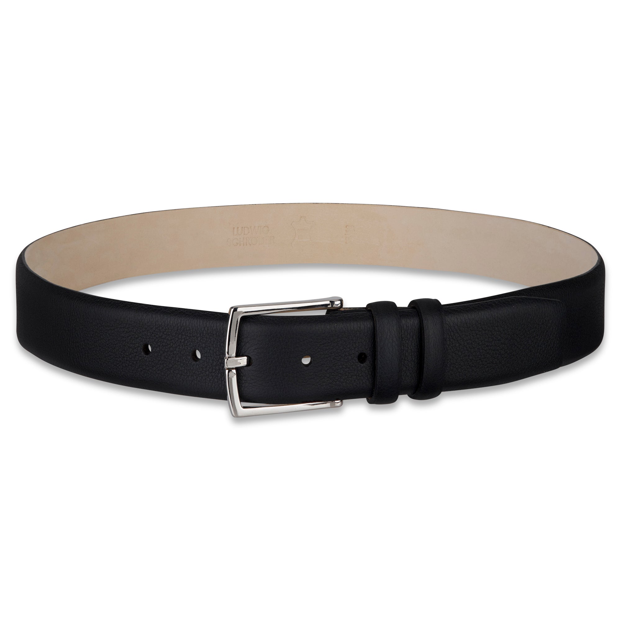 Außergewöhnlich: Herren Ledergürtel „Carlos“ mit 0,4 Mikrometer Palladium Schnalle – Schwarz, 3,5 cm