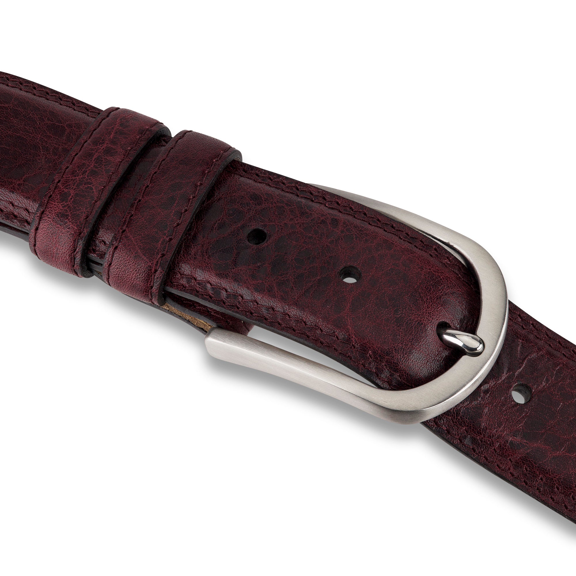 Authentischer Herren Ledergürtel „Gregory“ in Bordeaux – 4 cm, extra stark bombiert mit Edelstahlschnalle