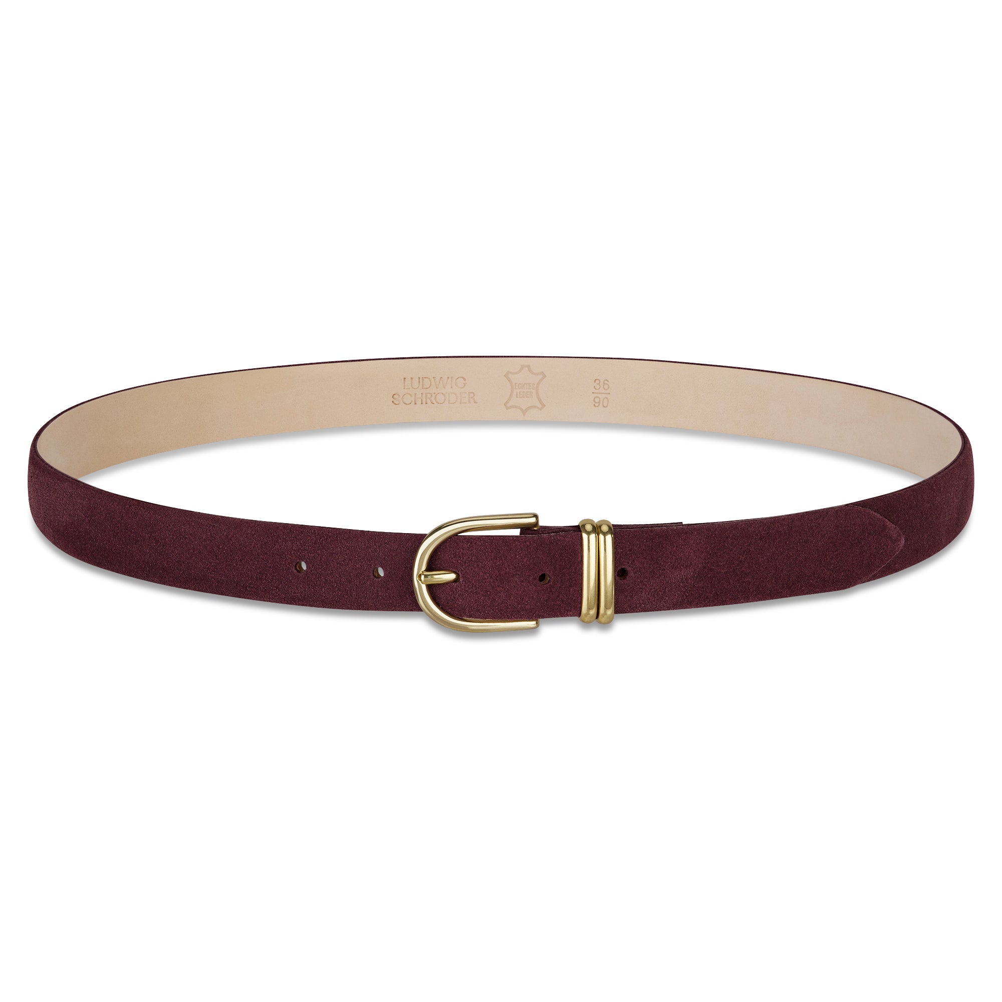 Damen Wildledergürtel „Leni" in Bordeaux – 2,5 cm, hochwertiges Veloursleder