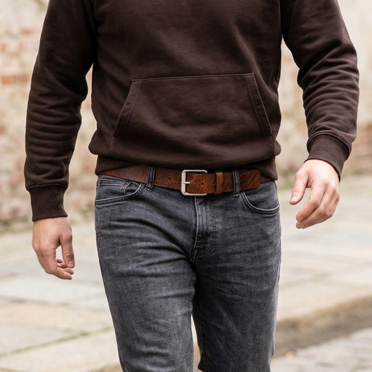 Vintage Herrenledergürtel „David“ in Cognac – 4 cm, nachhaltig pflanzlich gegerbtes Rindleder