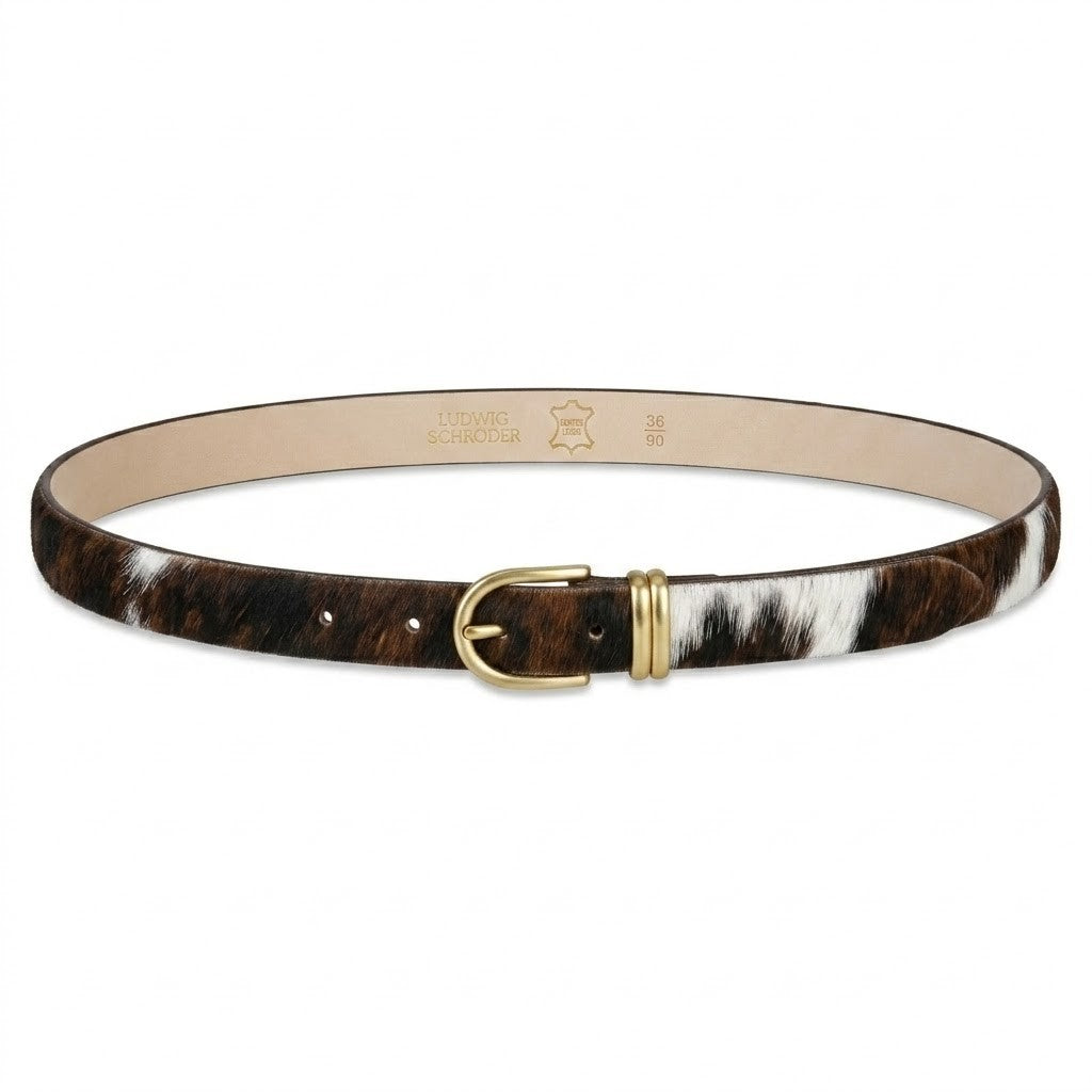 Damen Fellgürtel „Emi“ Kuh Natur – 2,5 cm, echt Kuhfell & goldene Schnalle
