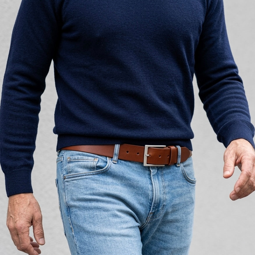 Bestseller: Herren Jeansgürtel „Vincent“ in Cognac – 4 cm, satt, griffig & anschmiegsam