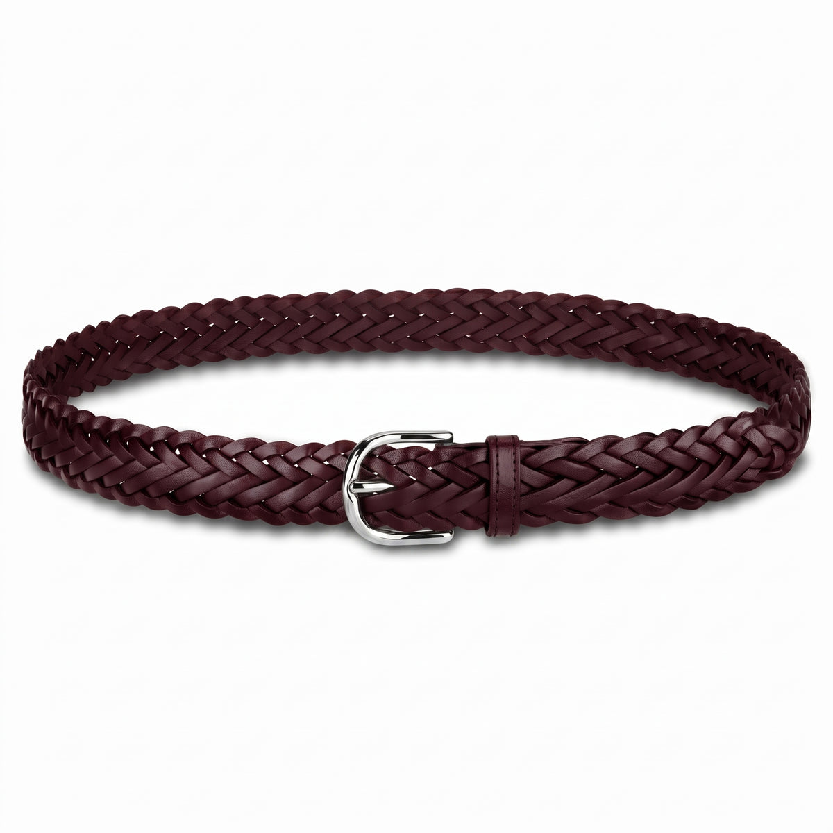 Flechtgürtel Bordeaux - „Andrea“: 3 cm, handgeflochten, Schnalle in Silber