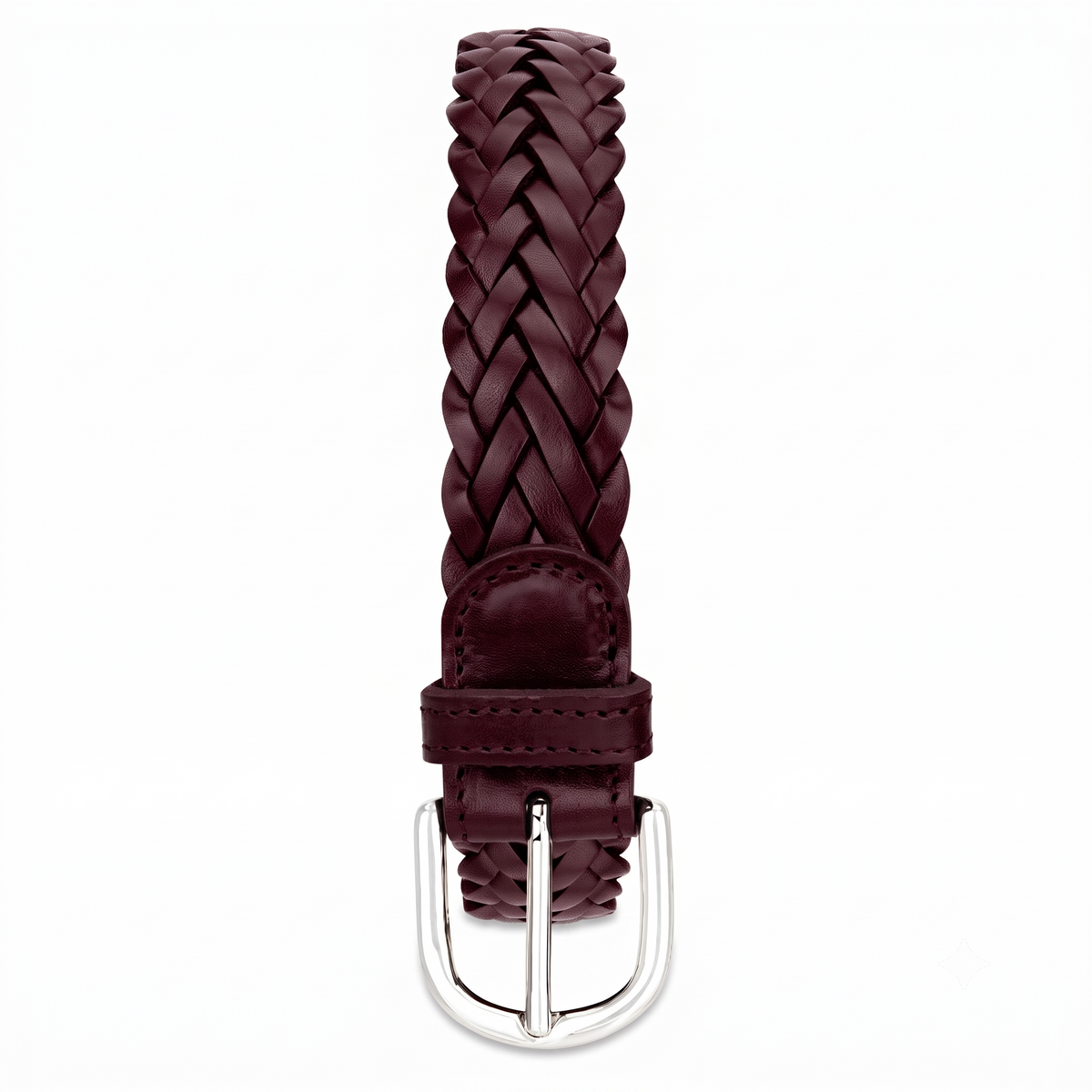 Flechtgürtel Bordeaux - „Andrea“: 3 cm, handgeflochten, Schnalle in Silber