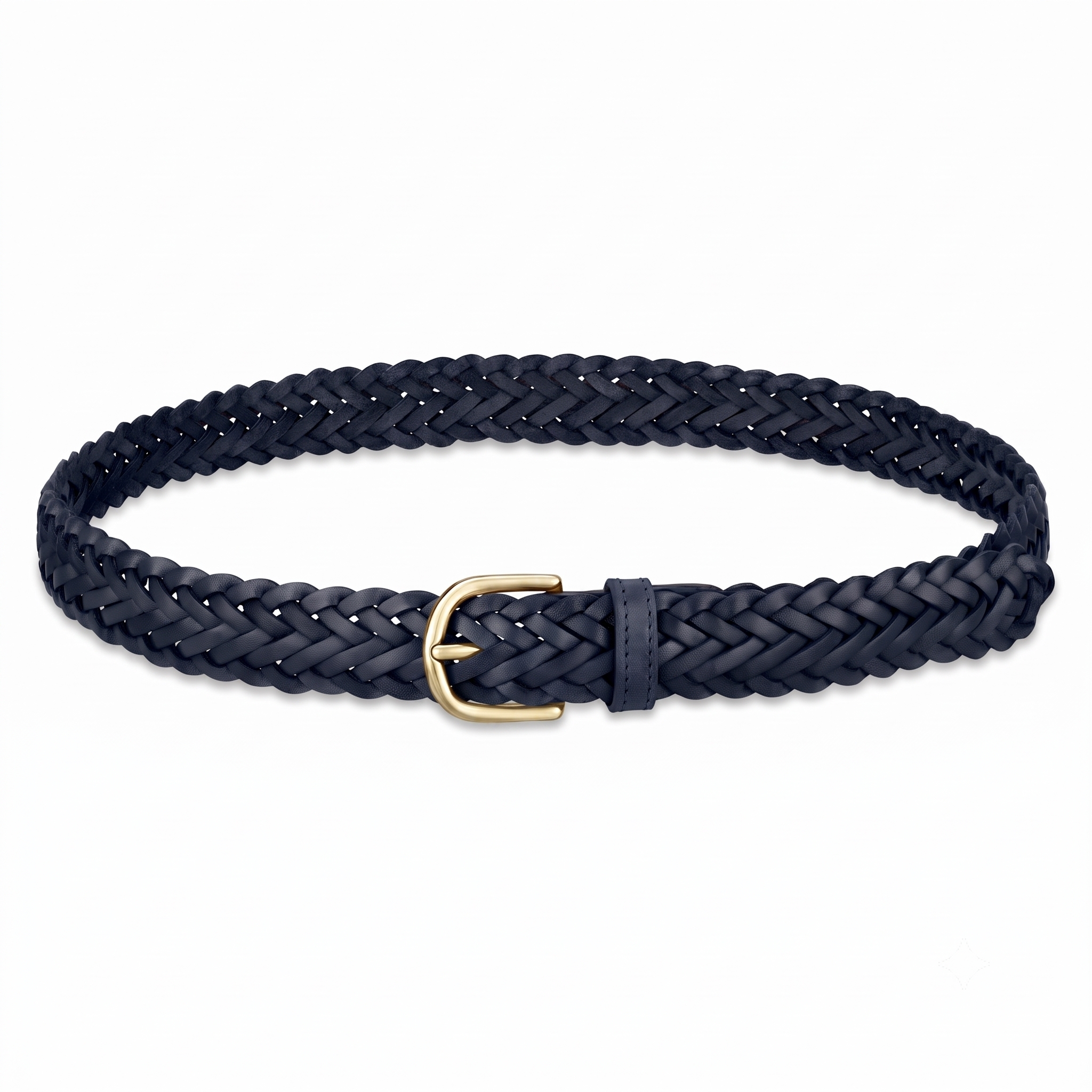 Flechtgürtel Dunkelblau - „Andrea“: 3 cm, handgeflochten, Schnalle in Gold