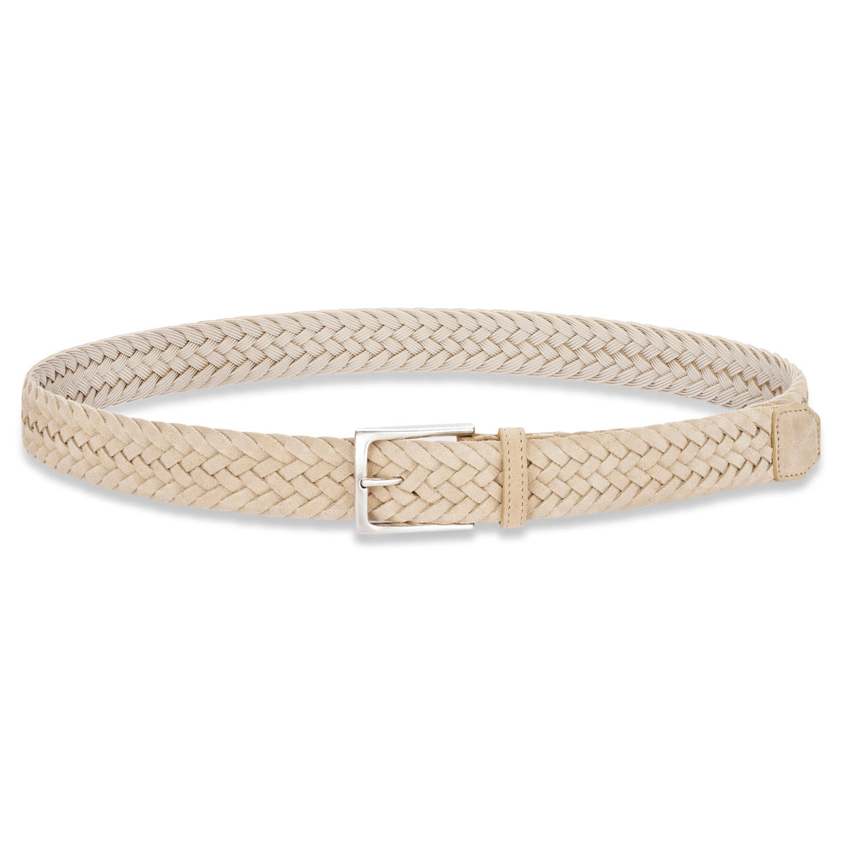 Herren Flechtgürtel aus Velours Leder in beige / hellgrau