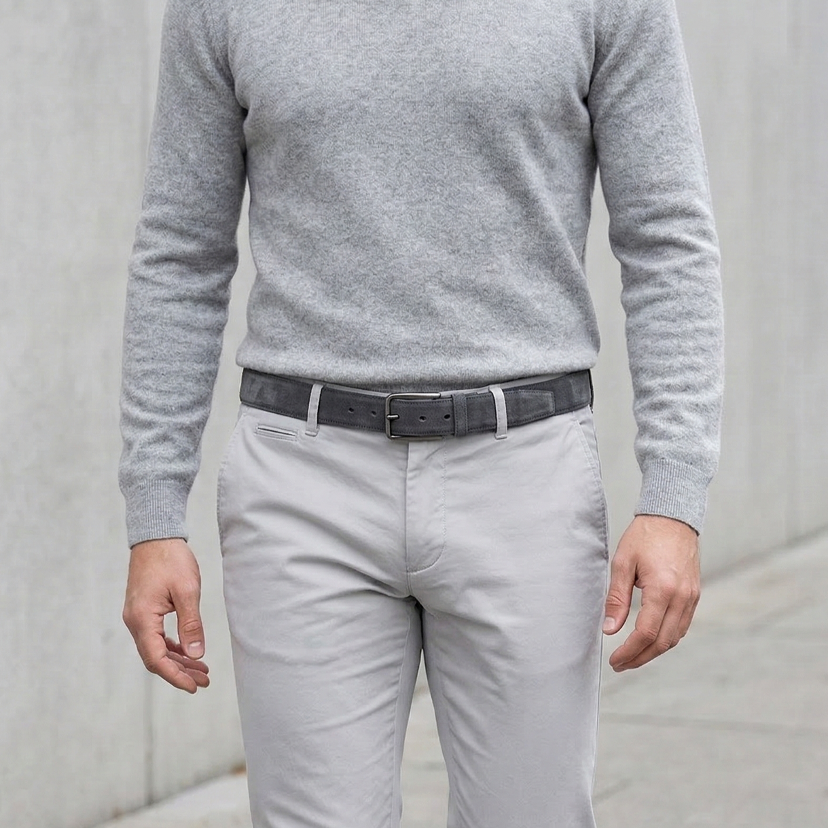 Herren Wildledergürtel „Giovanni“ in Grau – 3,5 cm, hochwertiges Veloursleder
