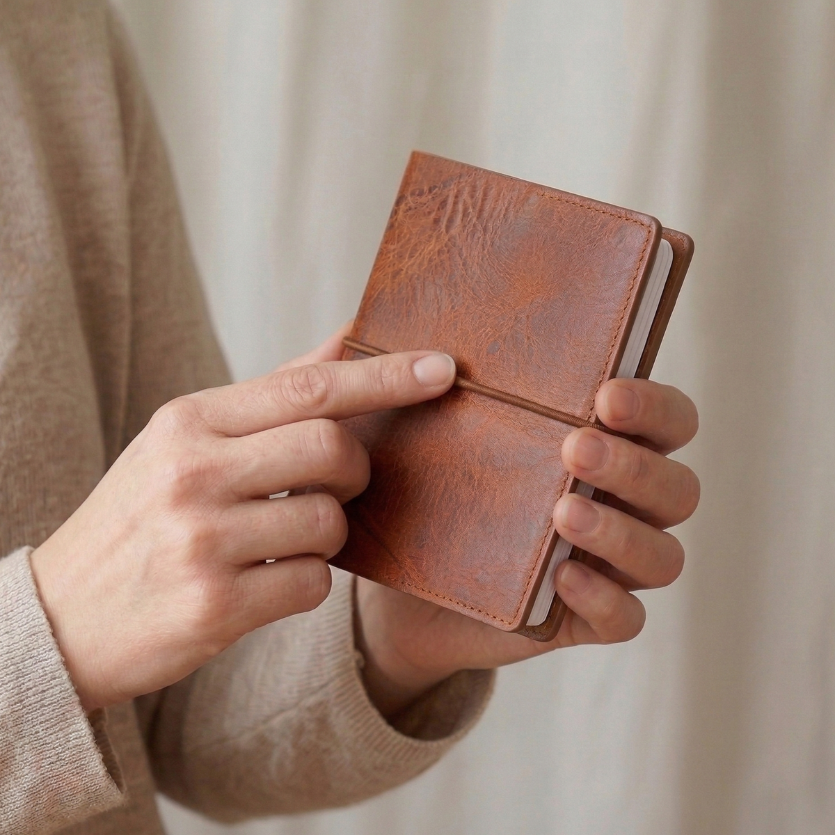 DIN A6 Leder Notizbuch „Helmut“ in Gipsy Leder Cognac