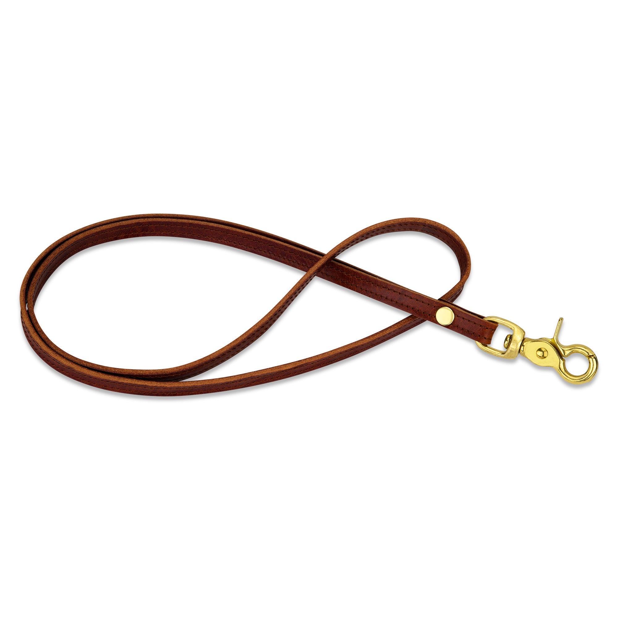 cognacfarbenes Lederband / Lanyard aus Leder mit Messing-Karabiner