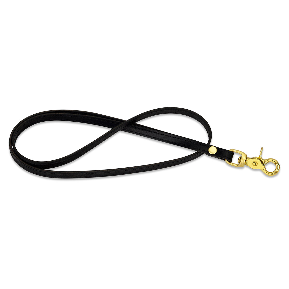 schwarzes Lederband / Lanyard aus Leder mit Messing-Karabiner