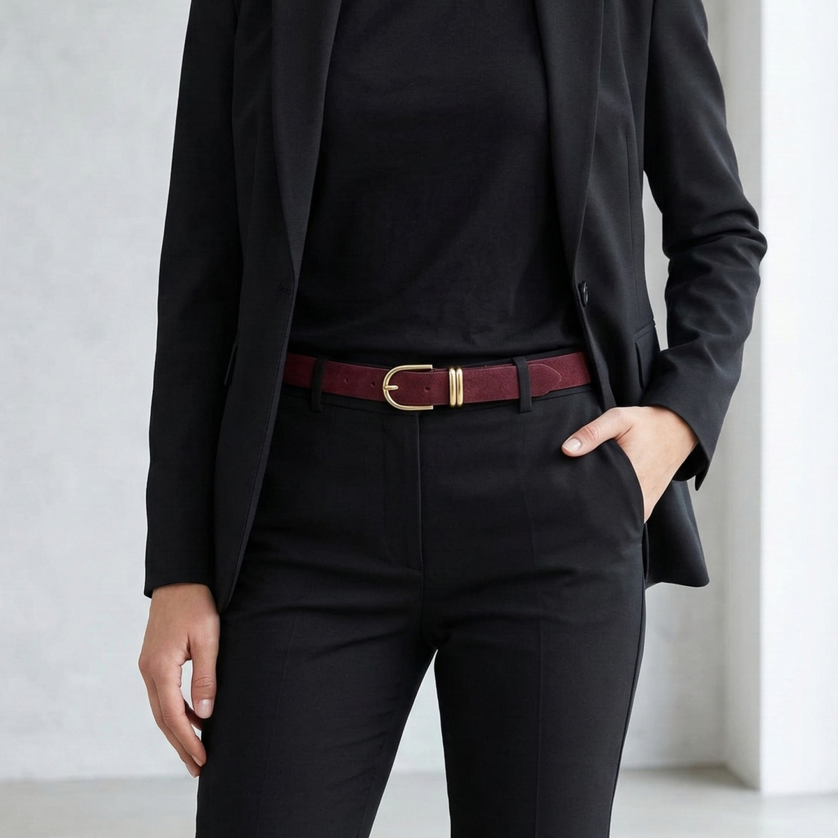Damen Wildledergürtel „Leni" in Bordeaux – 2,5 cm, hochwertiges Veloursleder