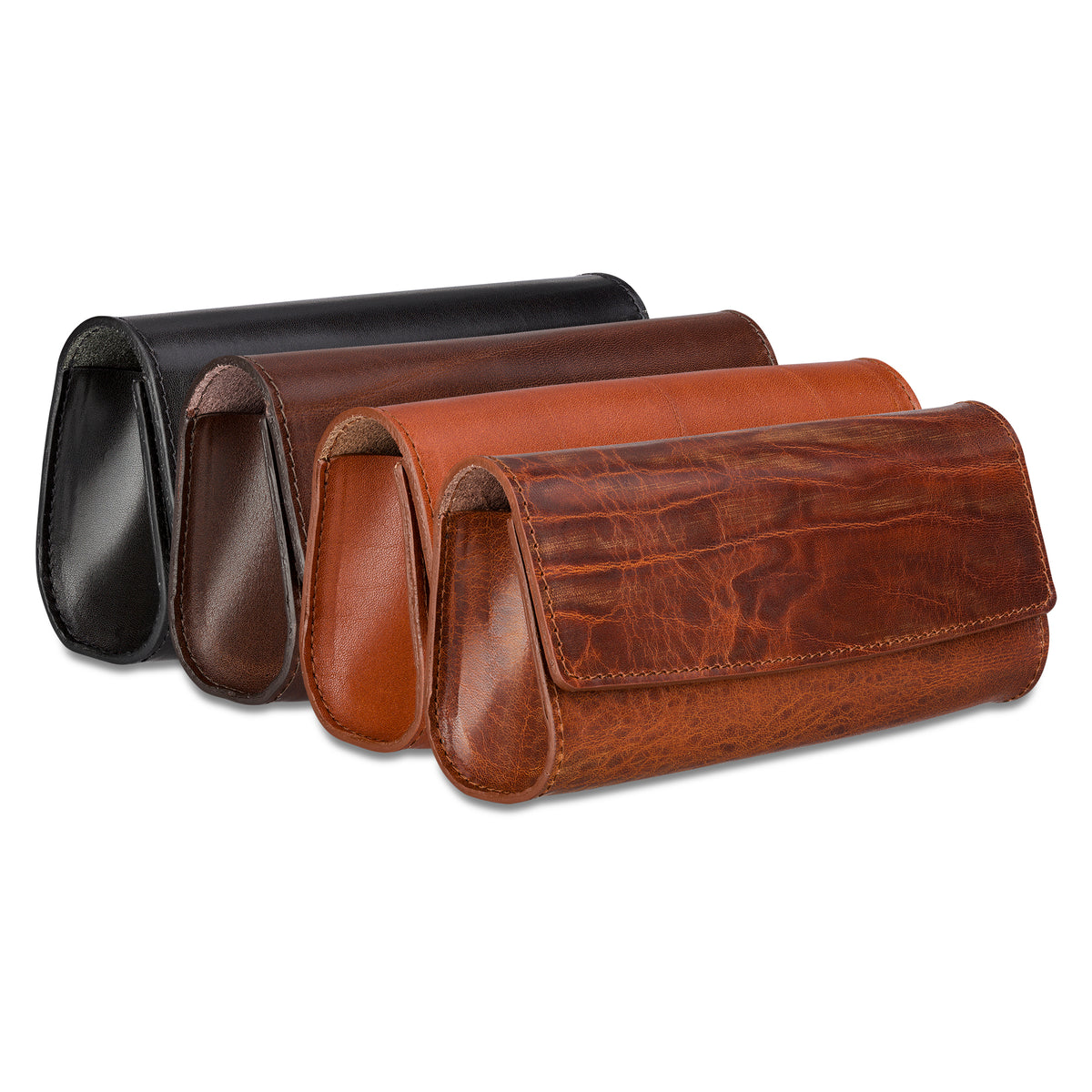 Brillenetui aus pflanzlich gegerbtem Leder in 4 Farbe: cognac, braun, schwarz und gipsy cognac