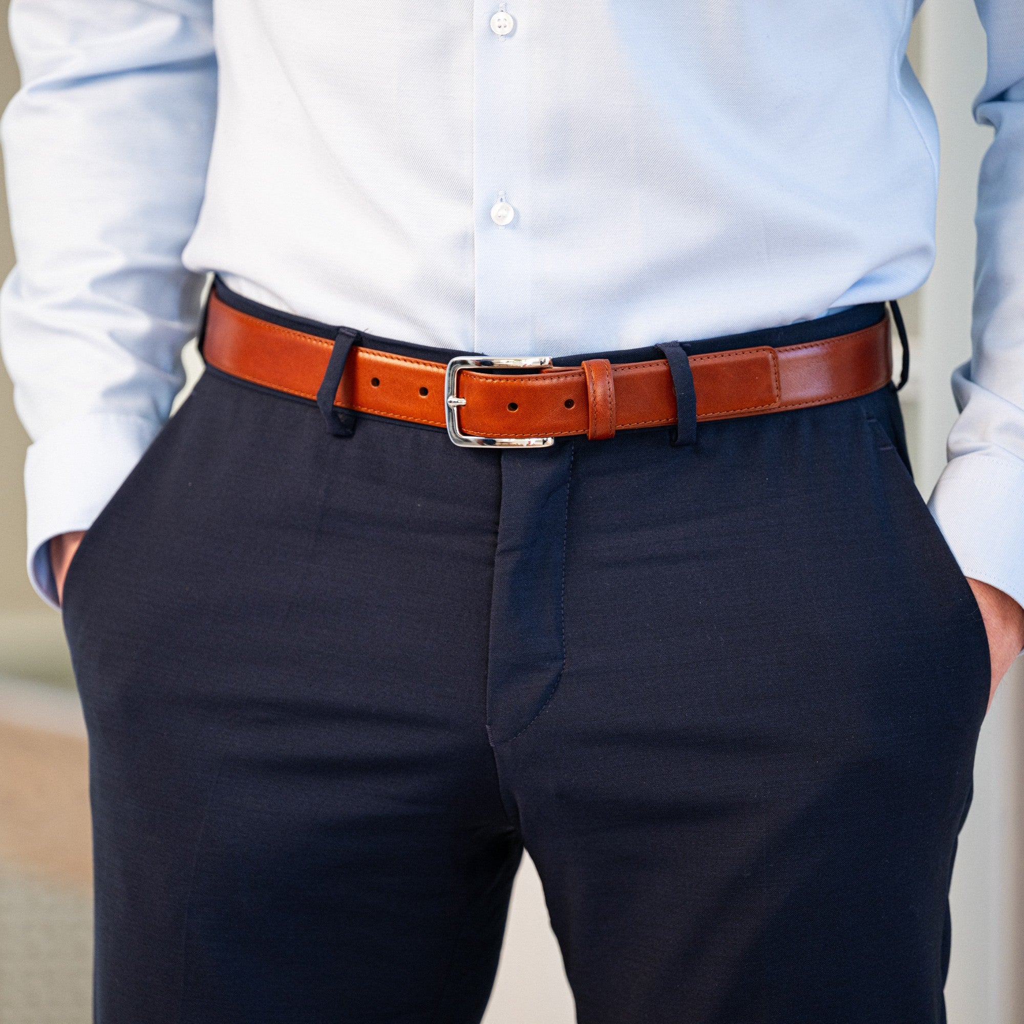 Schmaler Herren Ledergürtel „Alessio“ in Cognac – 3 cm, leicht & unaufdringlich elegant