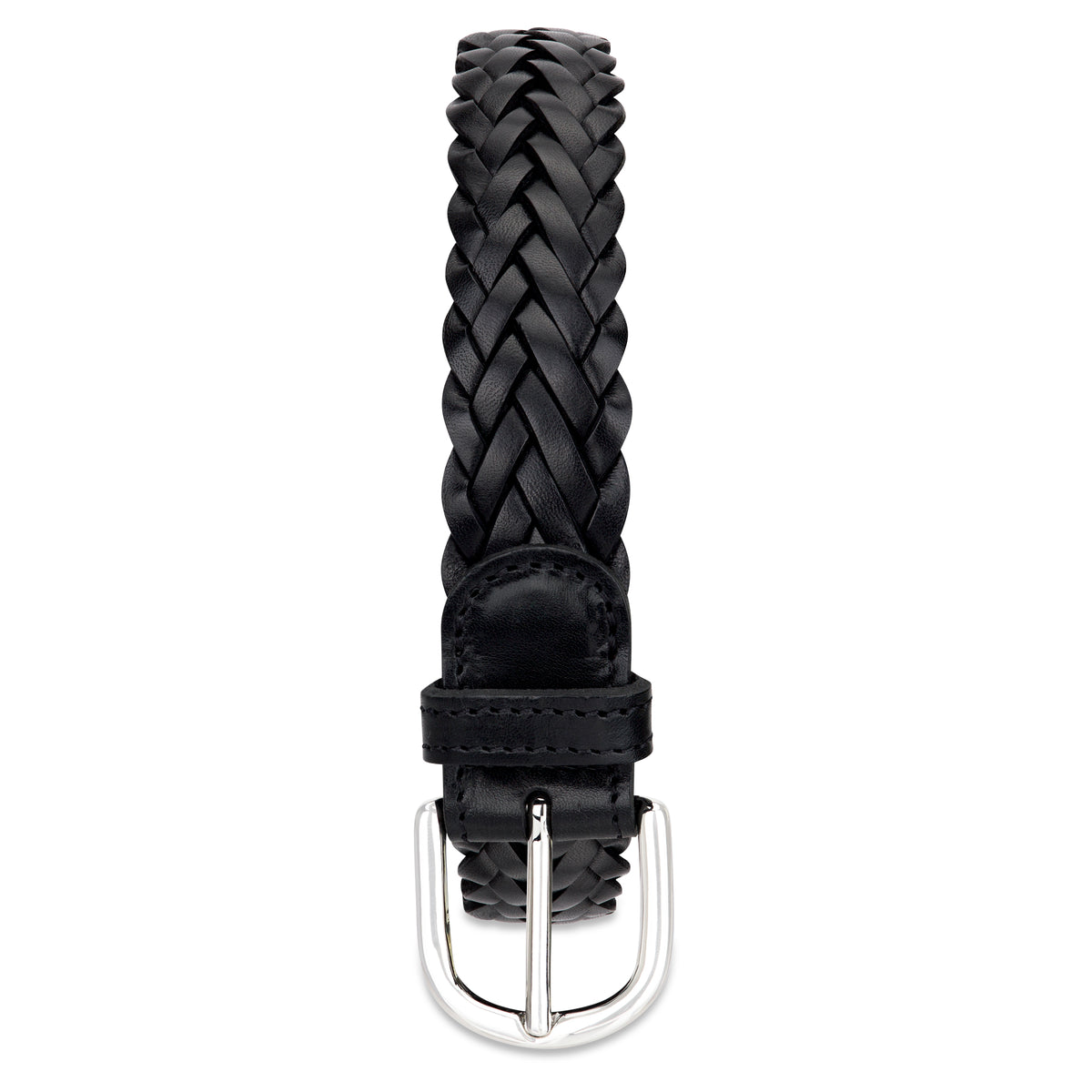Flechtgürtel Schwarz - „Andrea“: 3 cm, handgeflochten, Schnalle in Silber
