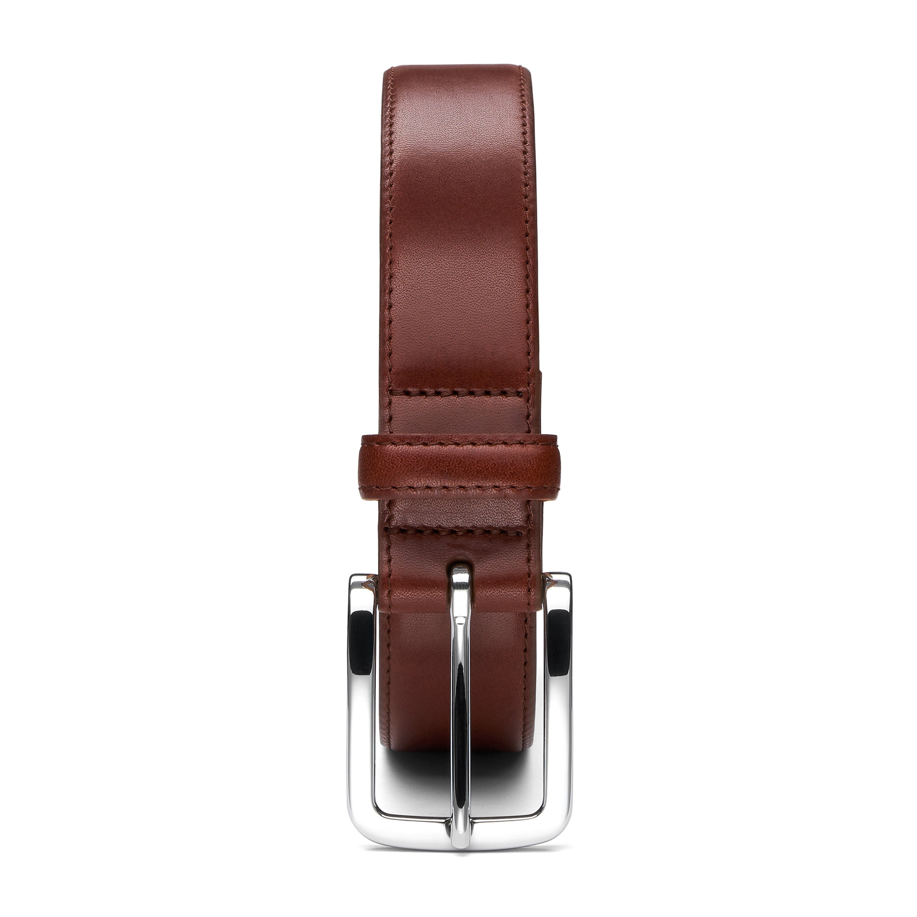 leichter Herrengürtel zum Anzug, schmal und elegant. Hochwertiges Leder in Cognac mit Silberschnalle. Das Modell ist bombiert und genäht.