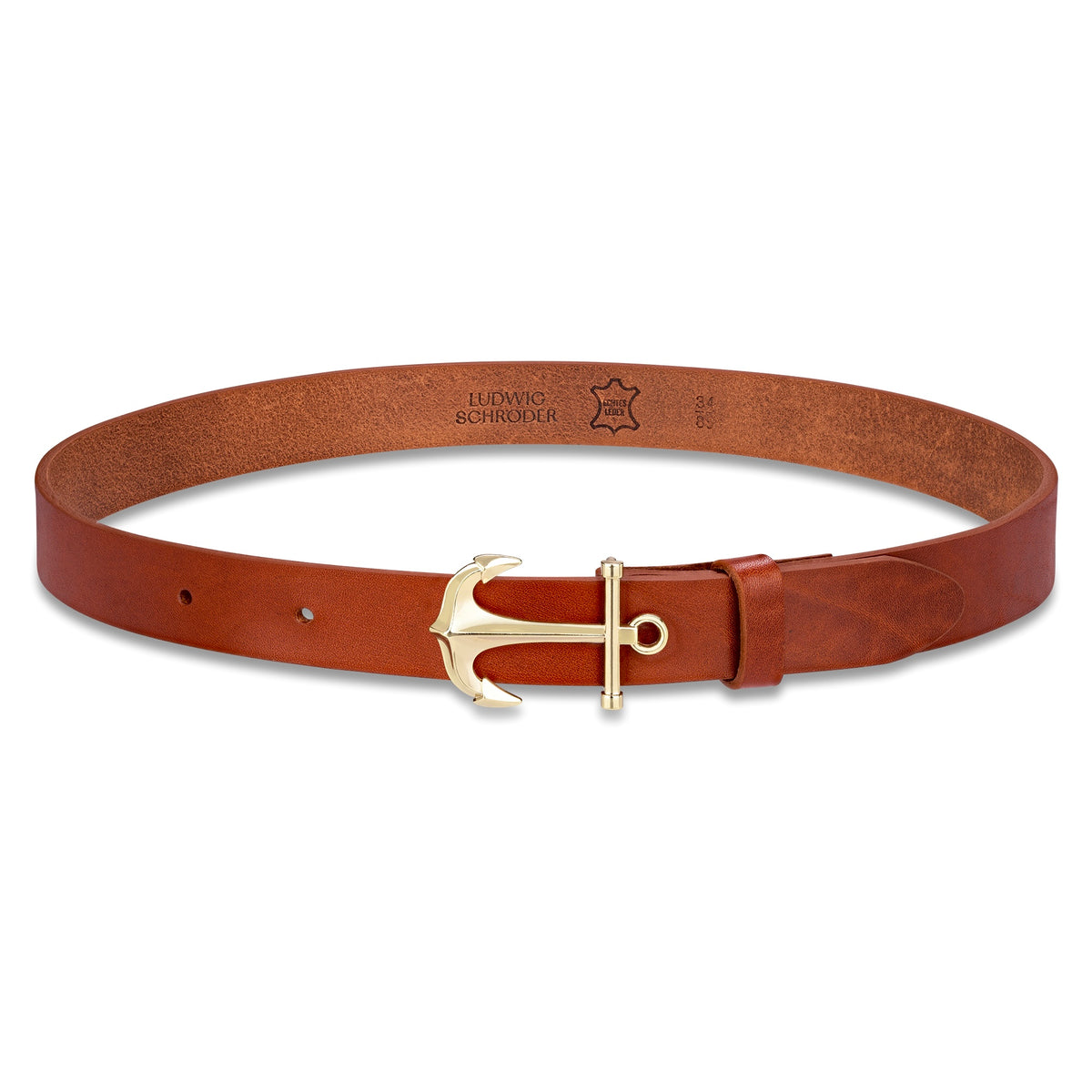 „Coco“ - Damengürtel in Cognac mit Anker-Schmuckschnalle in Gold, 2,8 cm