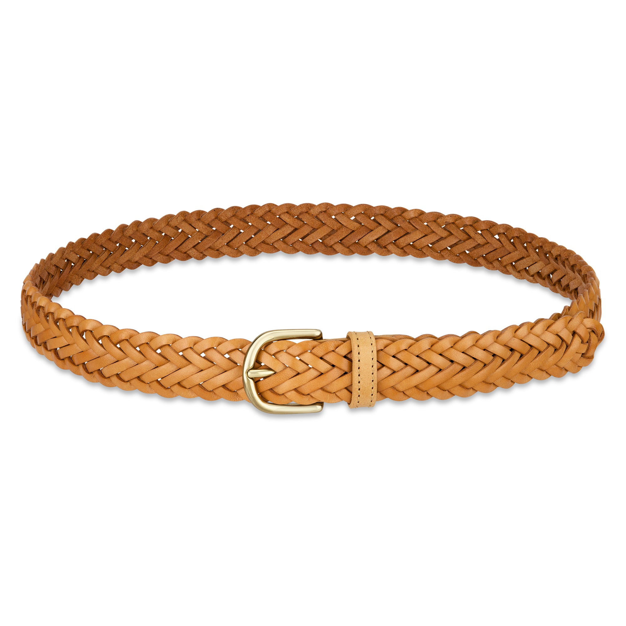 Flechtgürtel Naturell - „Andrea“: 3 cm, handgeflochten, Schnalle in Gold
