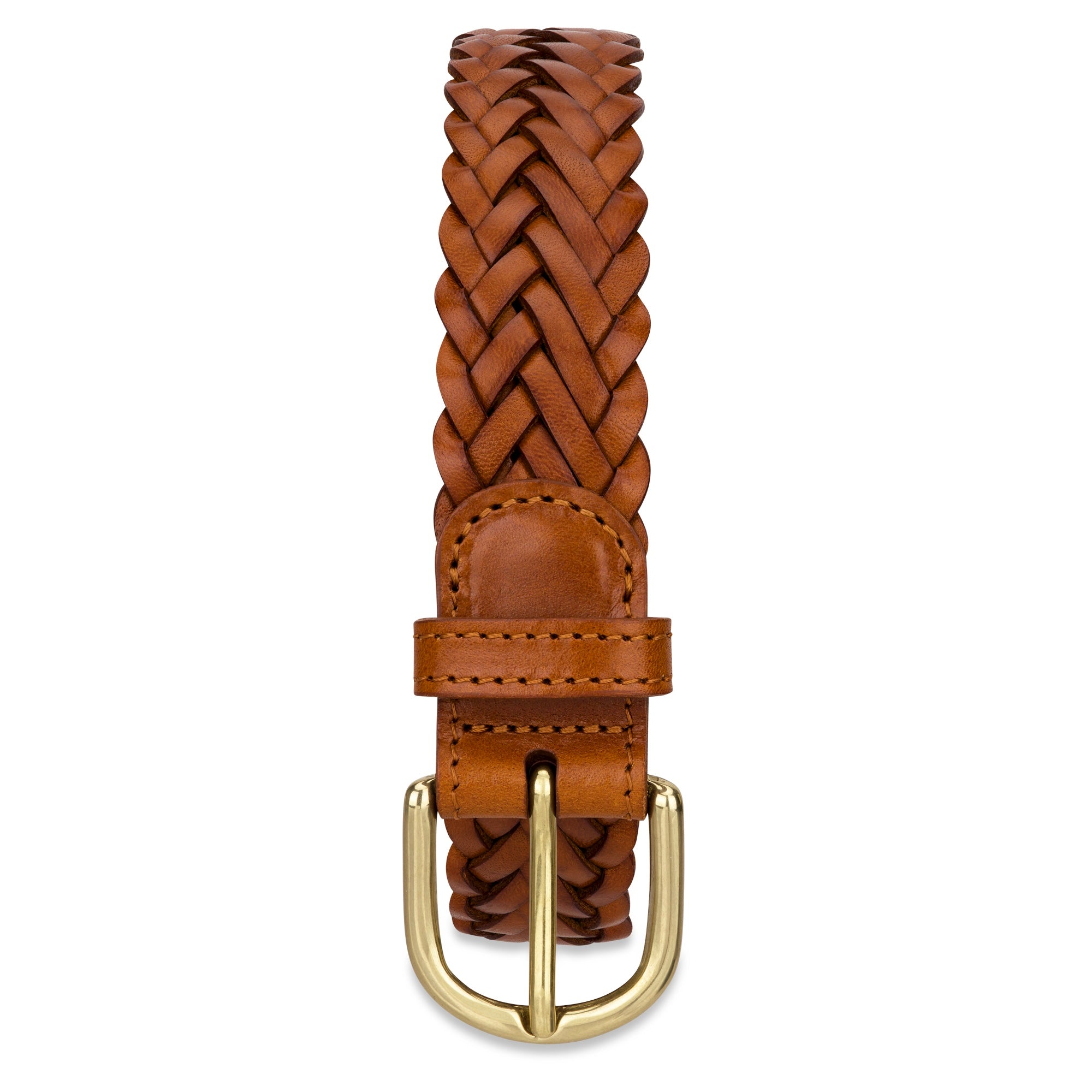 Flechtgürtel Hellbraun - „Andrea“: 3 cm, handgeflochten, Schnalle in Gold