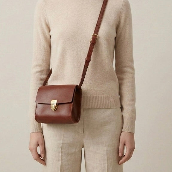 Brottasche „LOTTI“ in Cognac - Handgemachte Damen Handtasche aus pflanzlich gegerbtem Leder