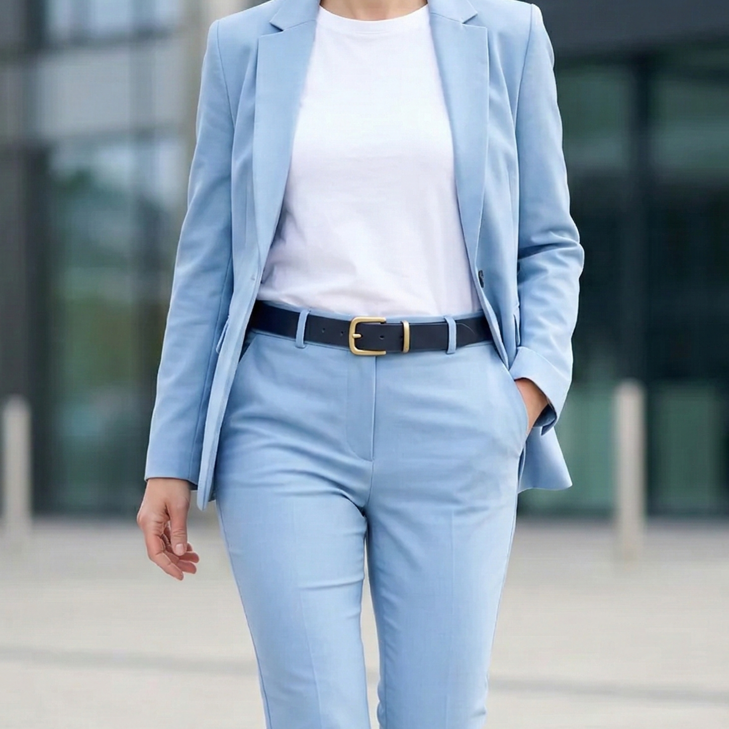 Eleganter 3cm Damengürtel „Alexandra" in Blau – Schmaler Gürtel mit goldener Schnalle und Schlaufe