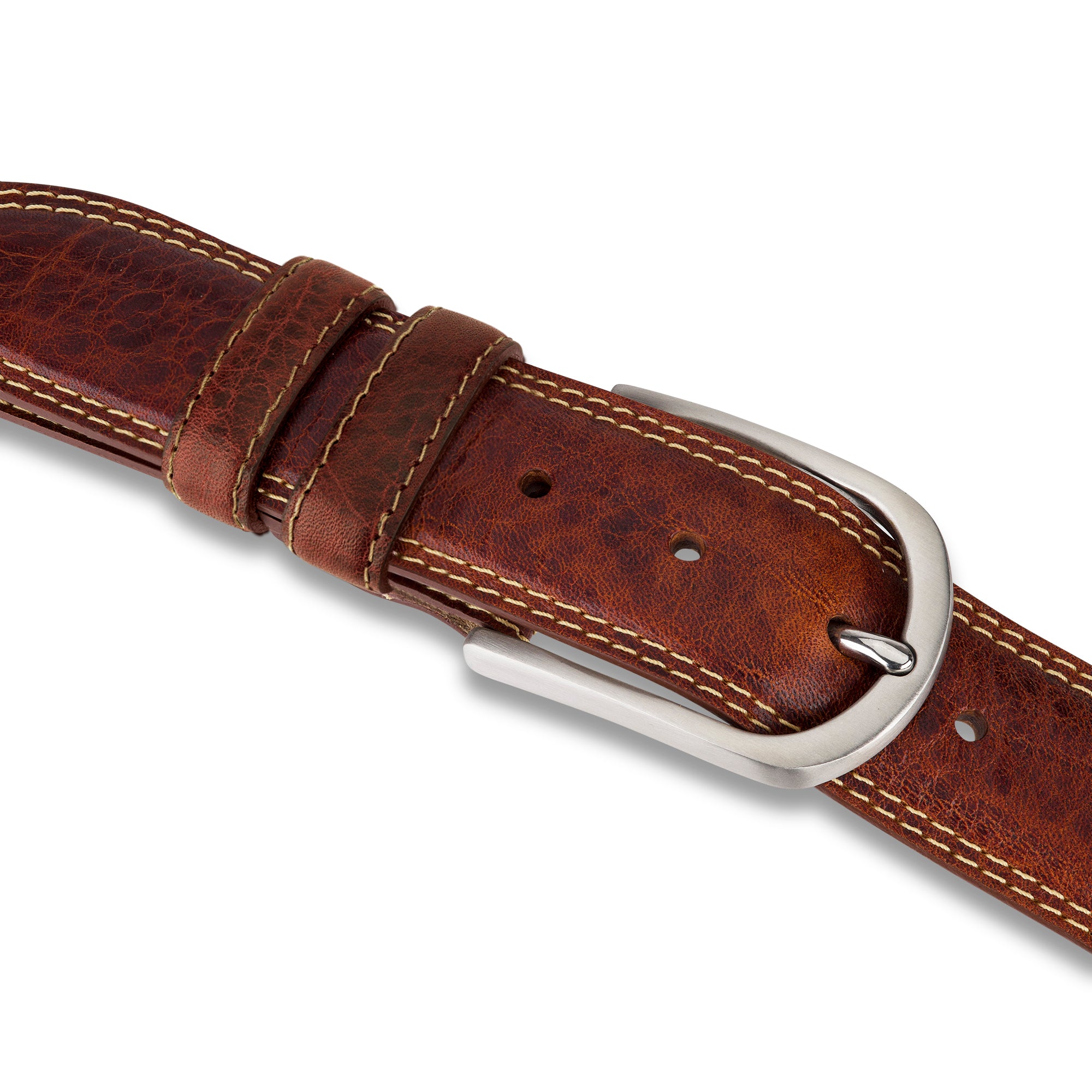 Authentischer Herren Ledergürtel „Gregory“ in Cognac – 4 cm, extra stark bombiert mit Edelstahlschnalle