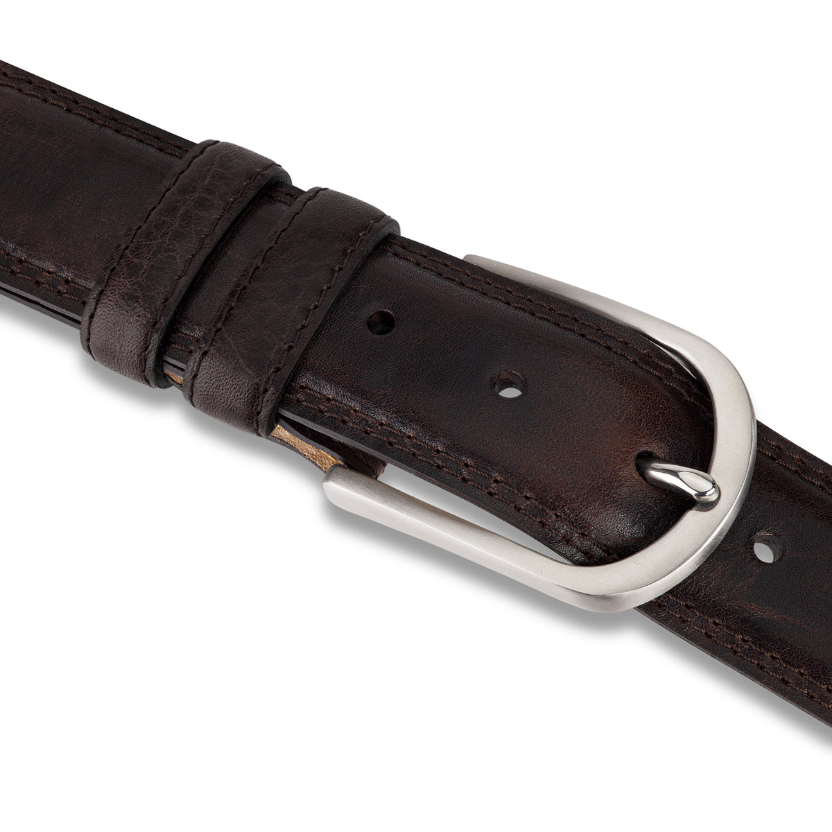 Authentischer Herren Ledergürtel „Gregory“ in Braun – 4 cm, extra stark bombiert mit Edelstahlschnalle