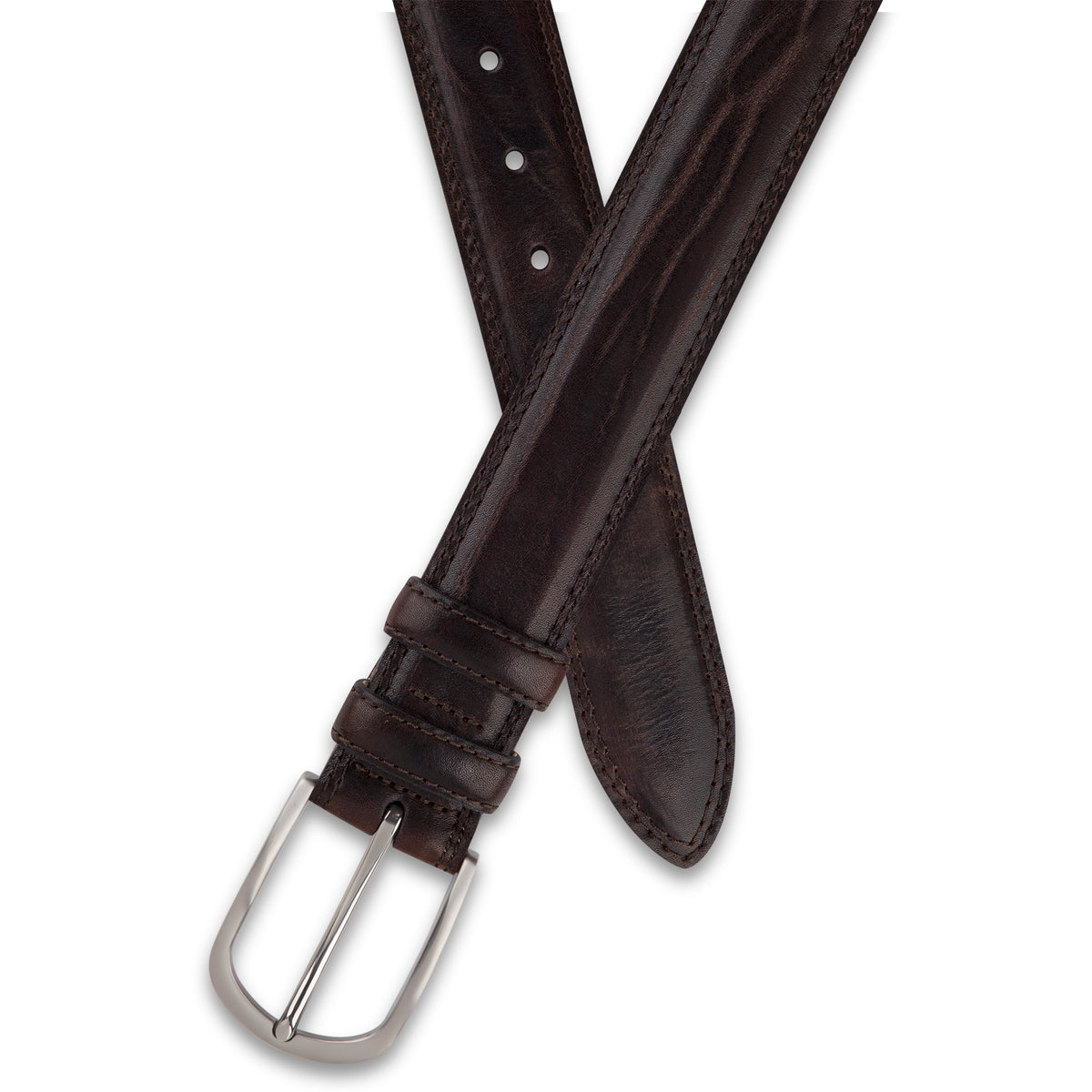 Authentischer Herren Ledergürtel „Gregory“ in Braun – 4 cm, extra stark bombiert mit Edelstahlschnalle