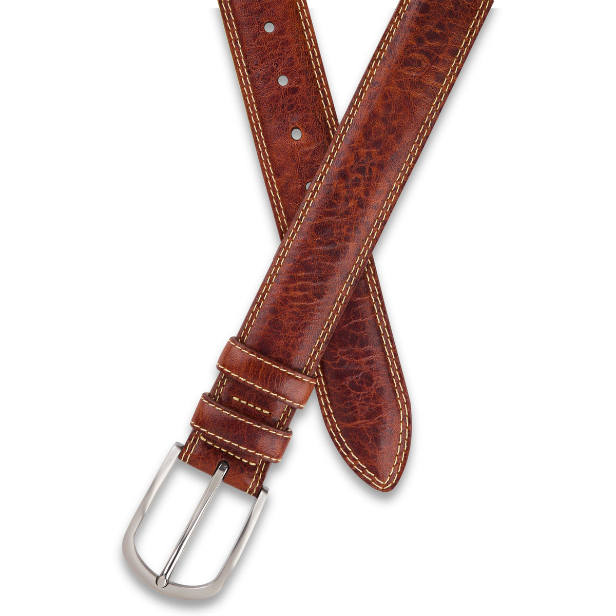 Authentischer Herren Ledergürtel „Gregory“ in Cognac – 4 cm, extra stark bombiert mit Edelstahlschnalle