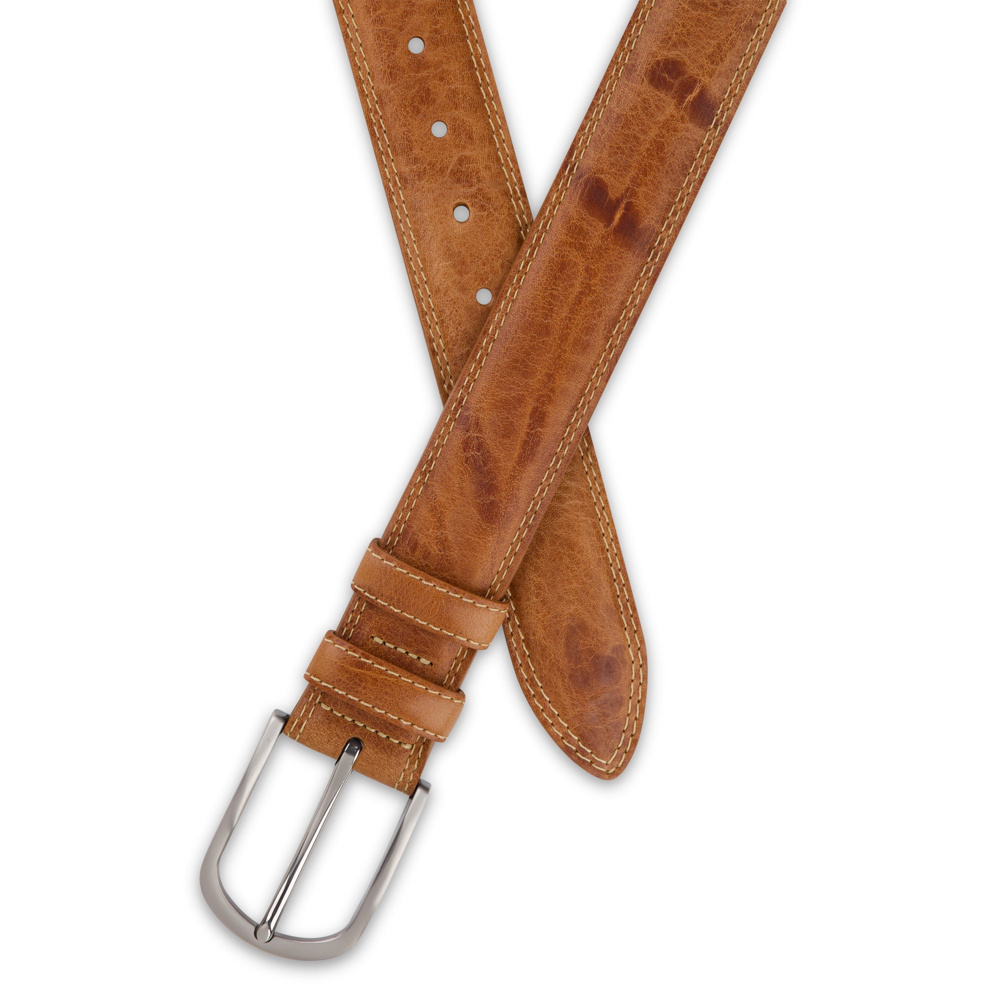 Authentischer Herren Ledergürtel „Gregory“ in Naturell – 4 cm, extra stark bombiert mit Edelstahlschnalle