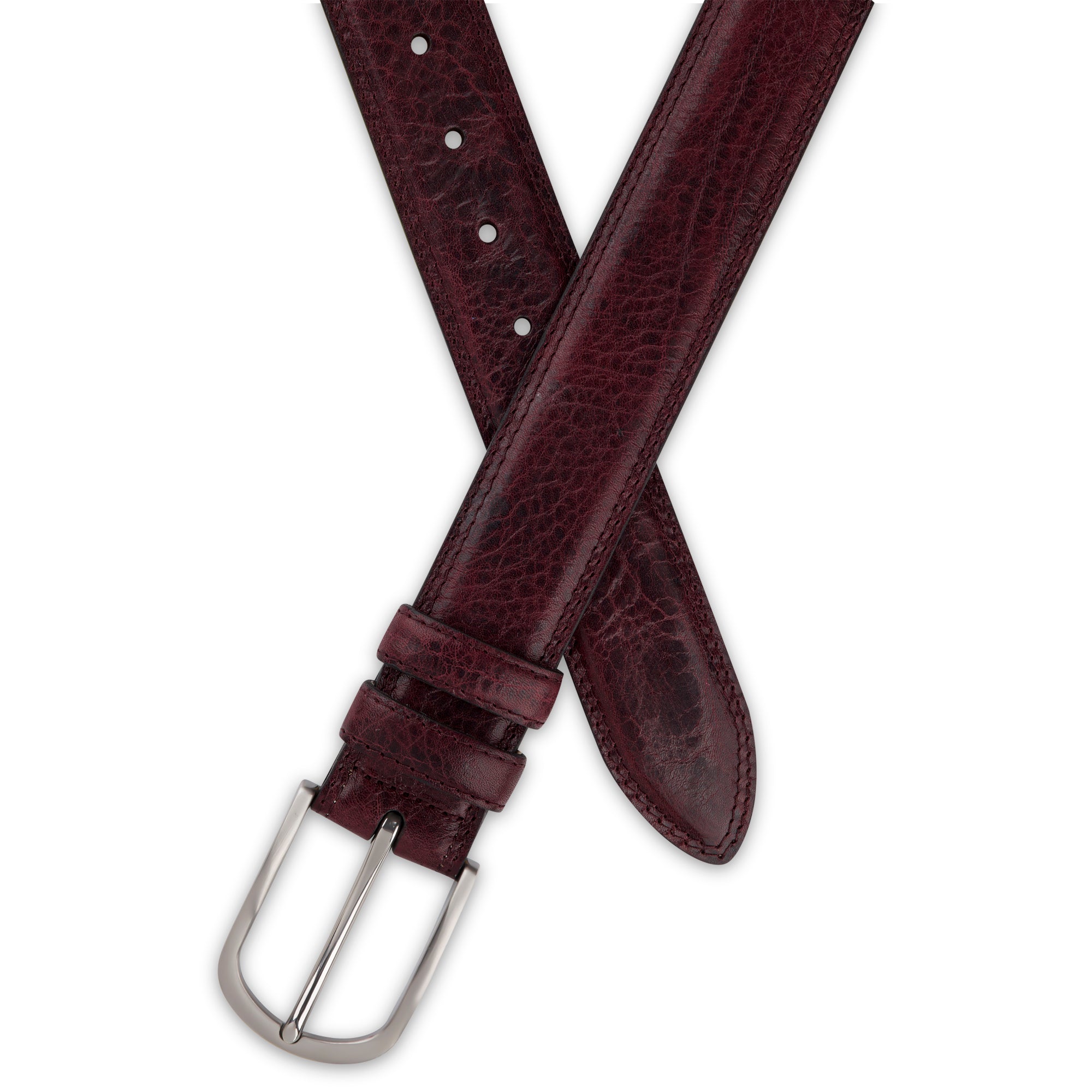 Authentischer Herren Ledergürtel „Gregory“ in Bordeaux – 4 cm, extra stark bombiert mit Edelstahlschnalle