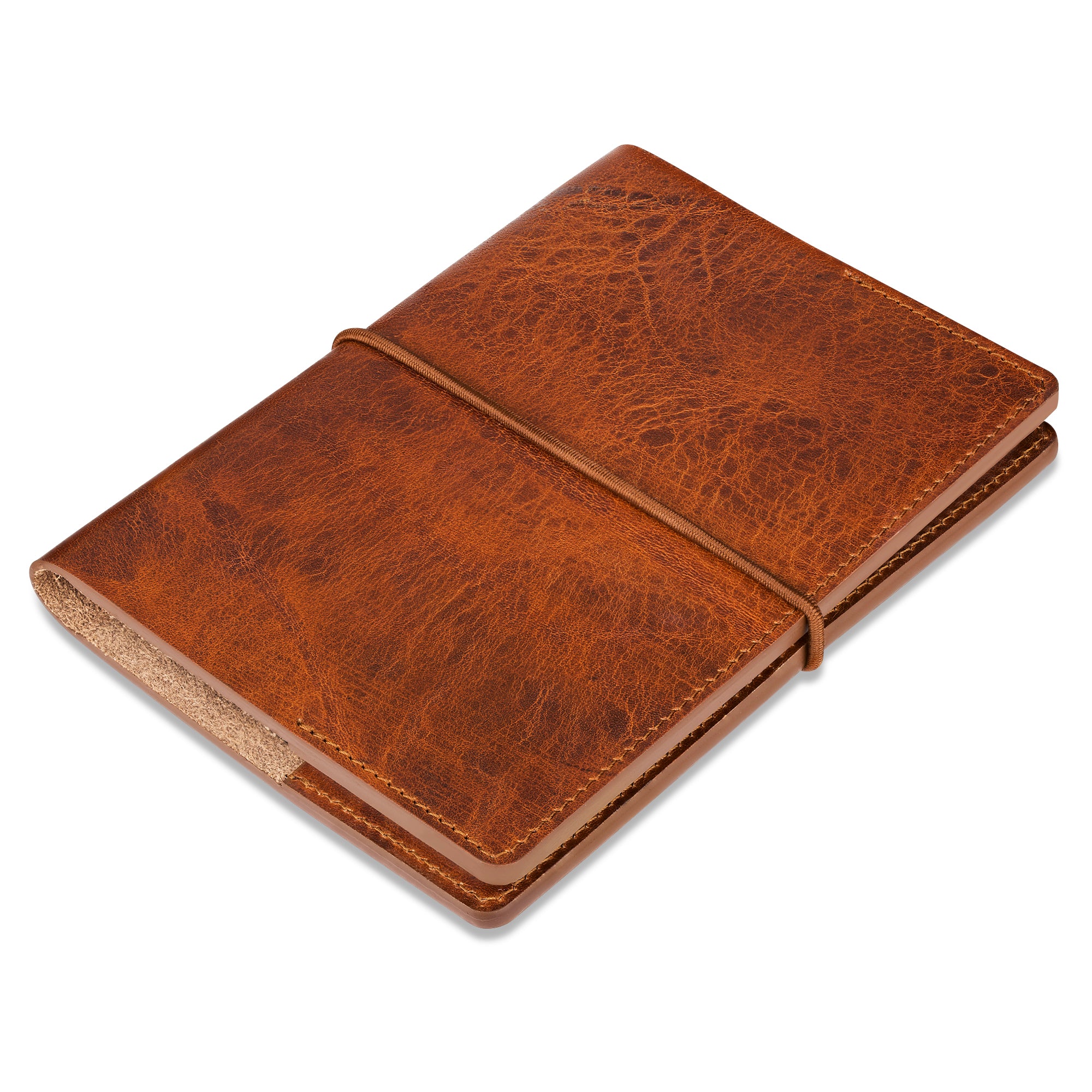 DIN A6 Leder Notizbuch „Helmut“ in Gipsy Leder Cognac