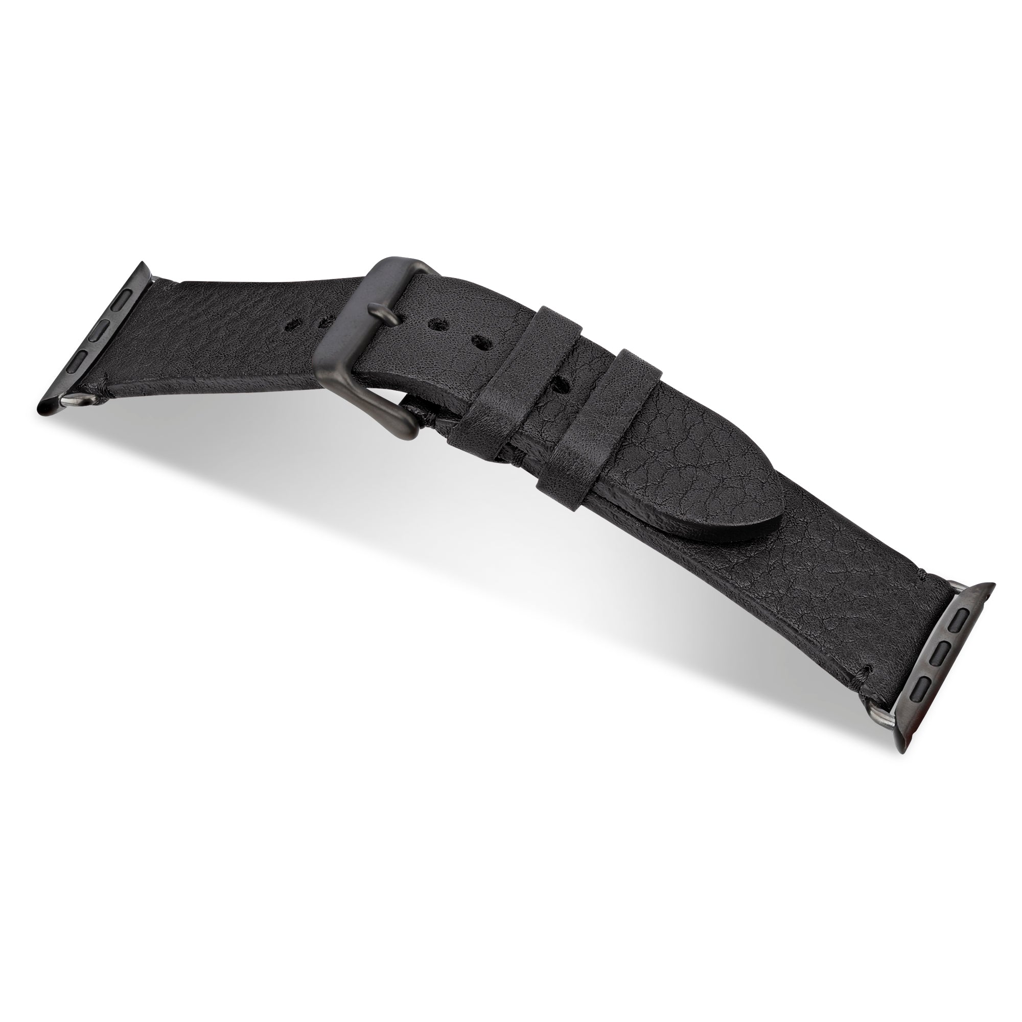 Uhrenarmband „Christian" in Schwarz aus kernigem Rindleder: einlagig & robust - Apple Watch oder Federsteg