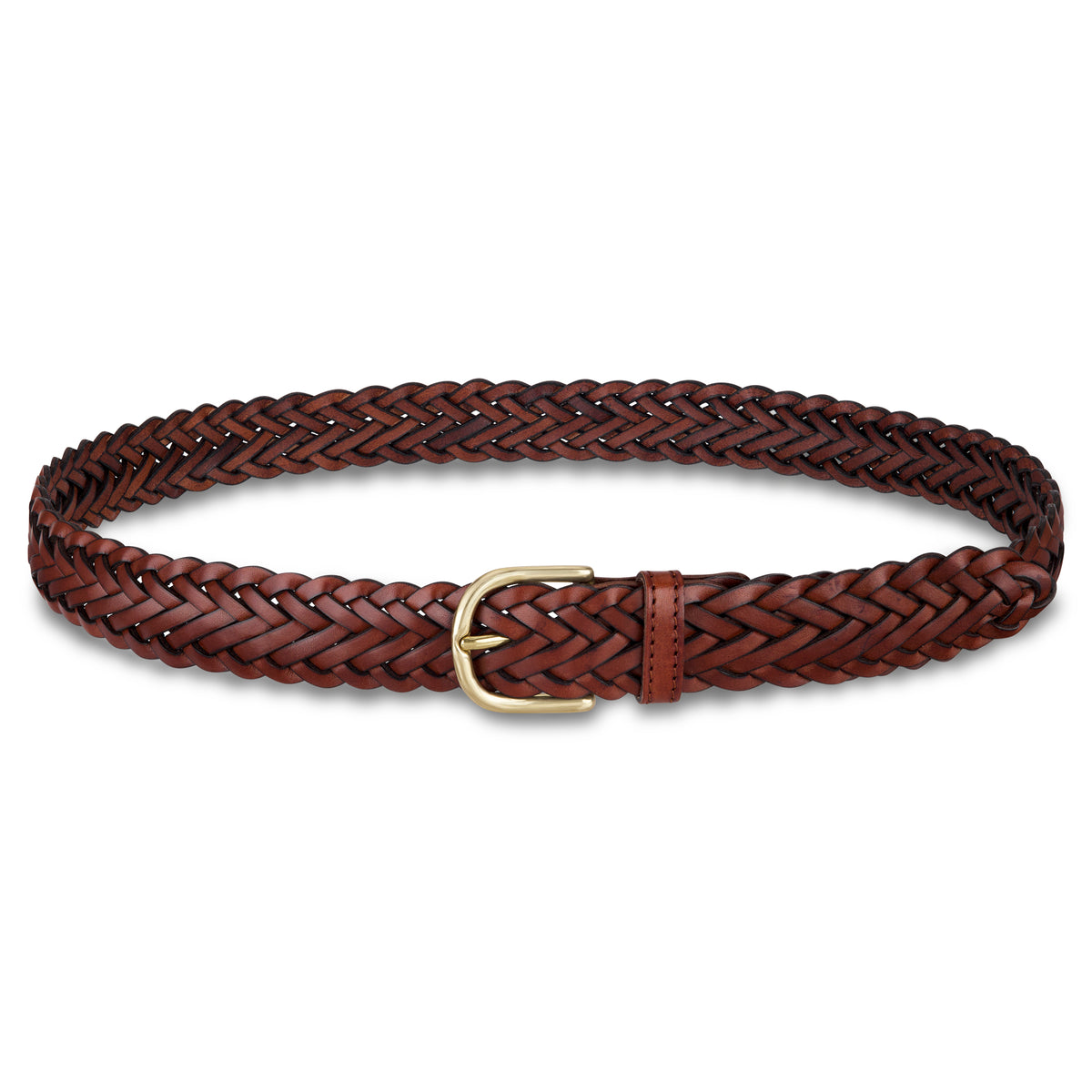 Flechtgürtel Cognac - „Andrea“: 3 cm, handgeflochten, Schnalle in Gold