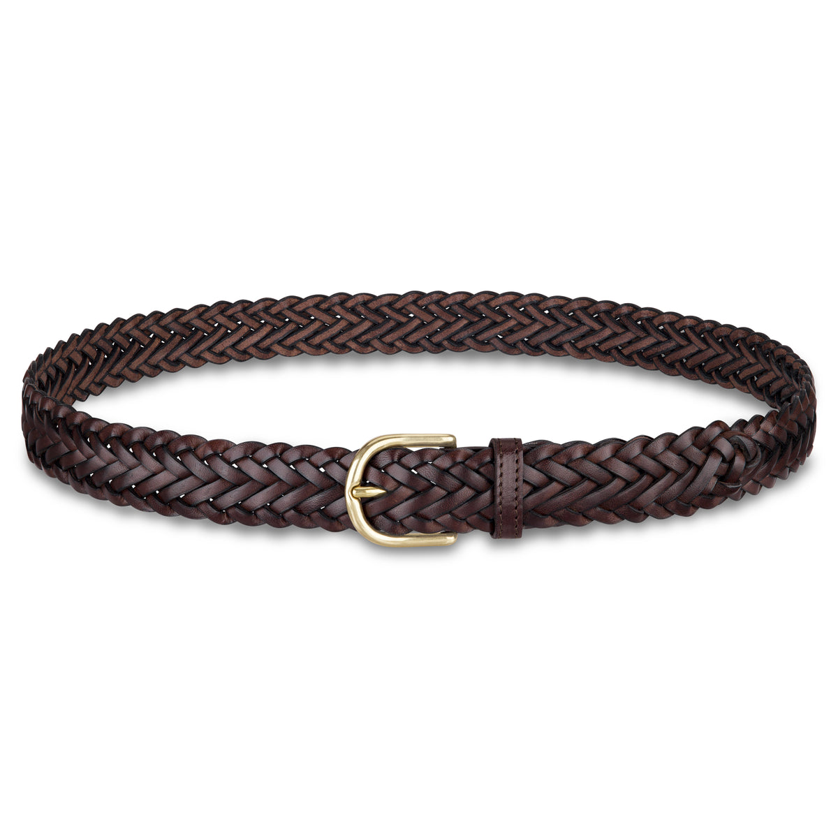 Flechtgürtel Braun - „Andrea“: 3 cm, handgeflochten, Schnalle in Gold