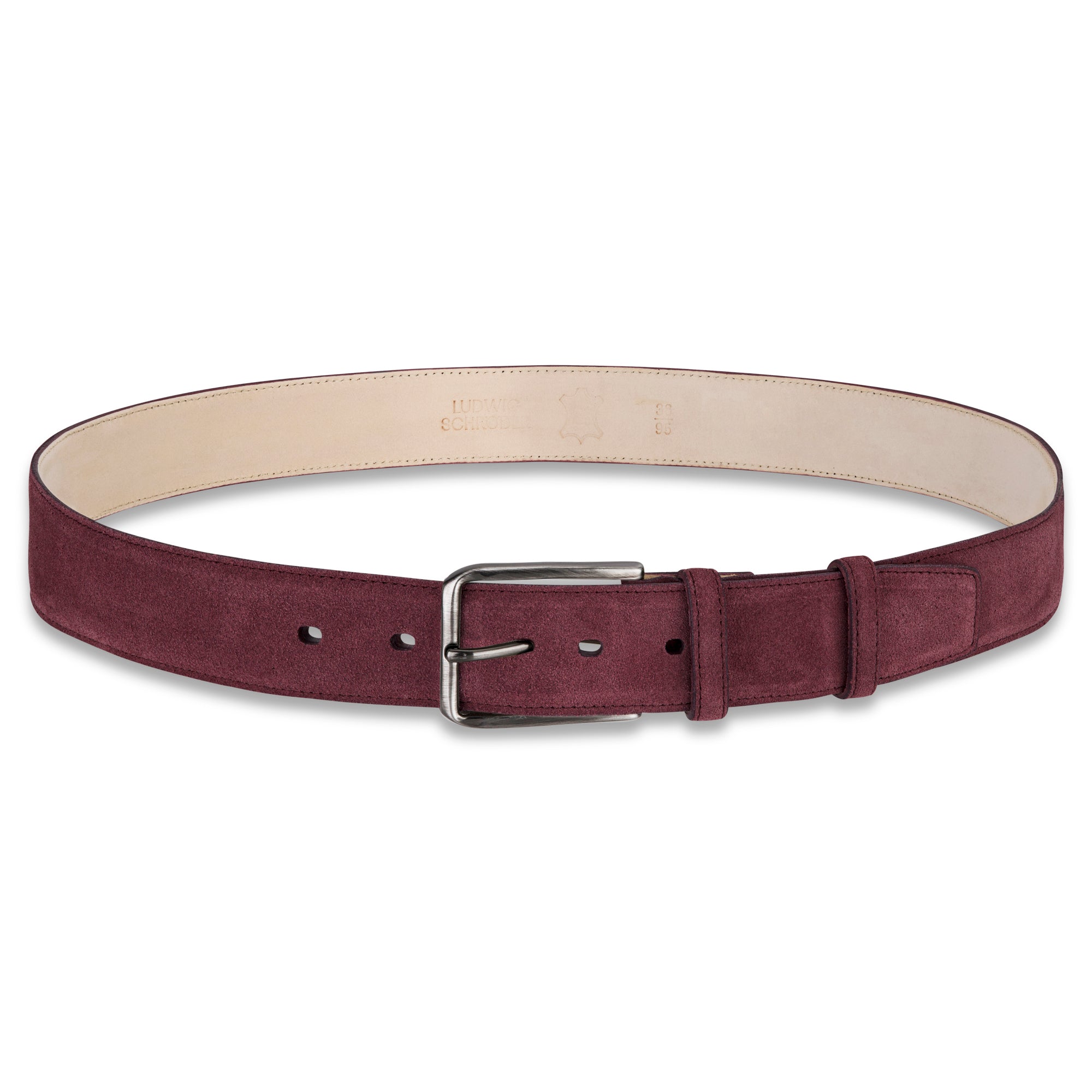 Herren Wildledergürtel „Giovanni“ in Bordeaux – 3,5 cm, hochwertiges Veloursleder