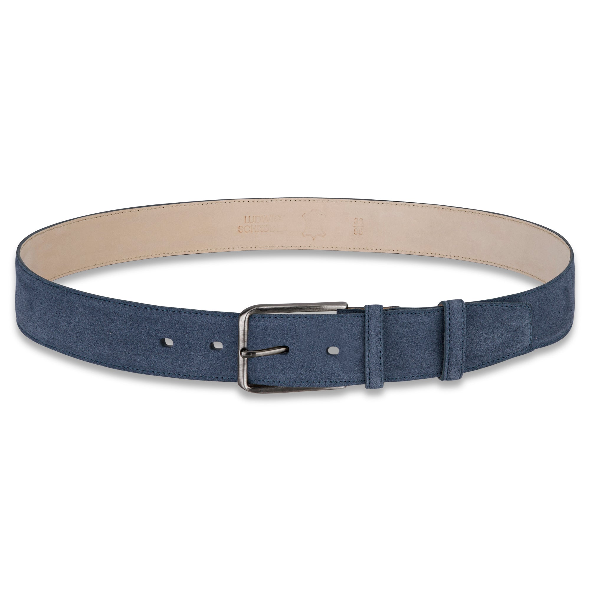 Herren Wildledergürtel „Giovanni“ in Jeansblau – 3,5 cm, hochwertiges Veloursleder
