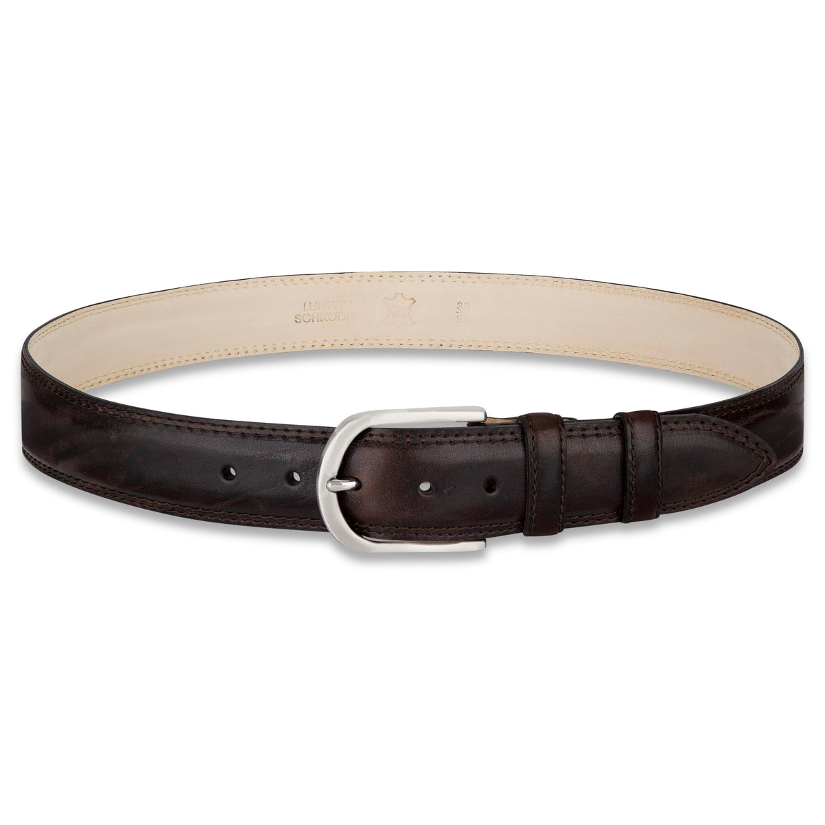 Authentischer Herren Ledergürtel „Gregory“ in Braun – 4 cm, extra stark bombiert mit Edelstahlschnalle
