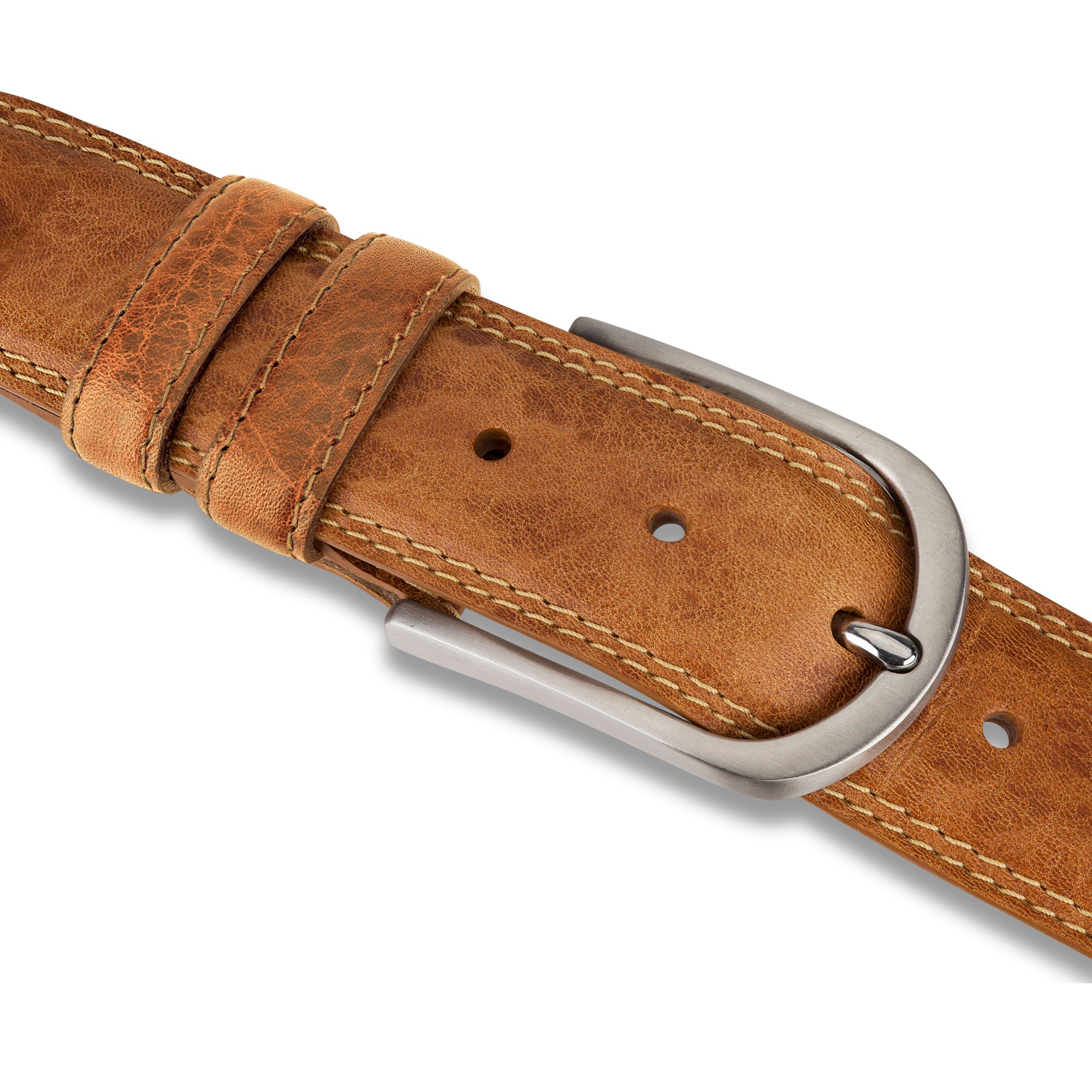 Authentischer Herren Ledergürtel „Gregory“ in Naturell – 4 cm, extra stark bombiert mit Edelstahlschnalle
