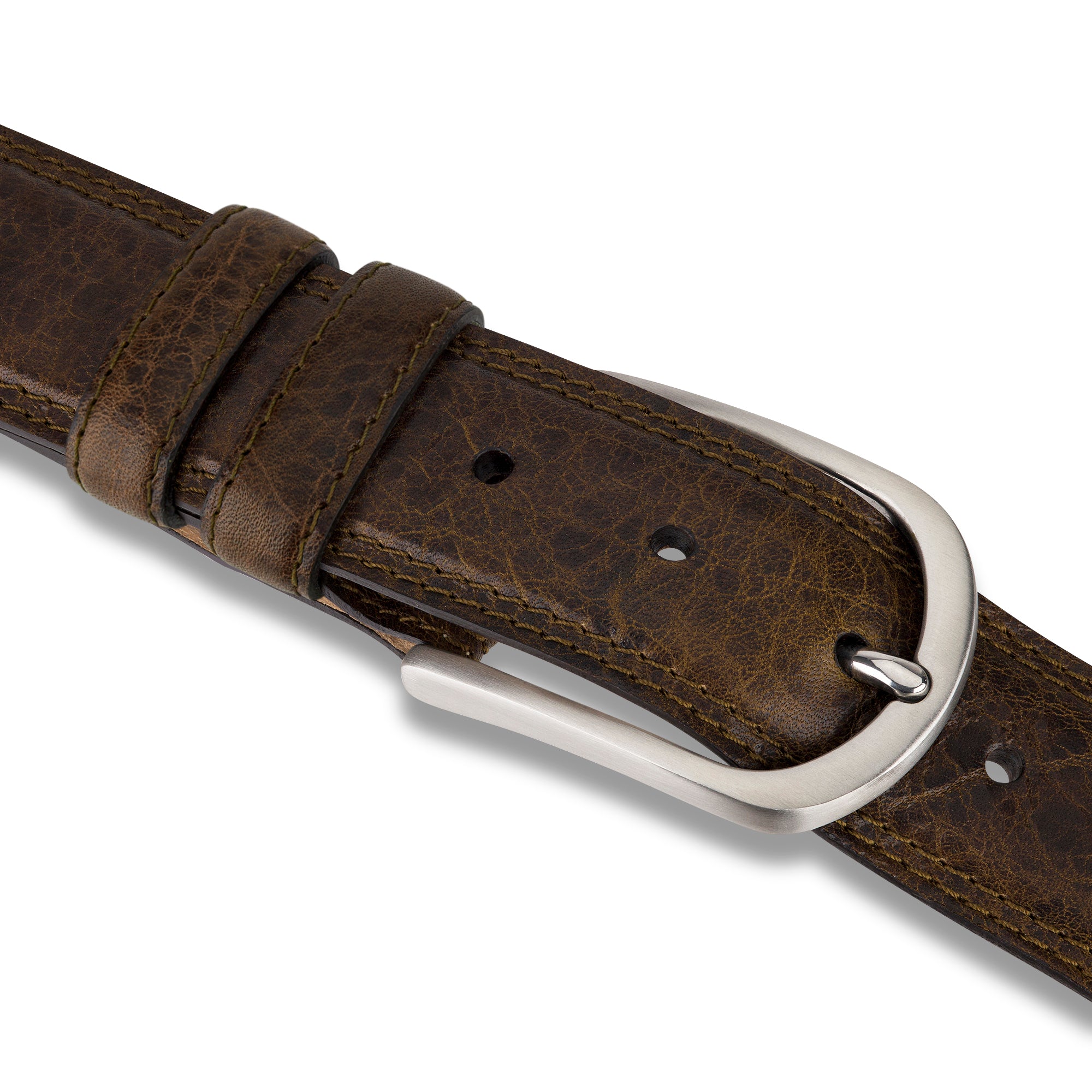 Authentischer Herren Ledergürtel „Gregory“ in Oliv – 4 cm, extra stark bombiert mit Edelstahlschnalle