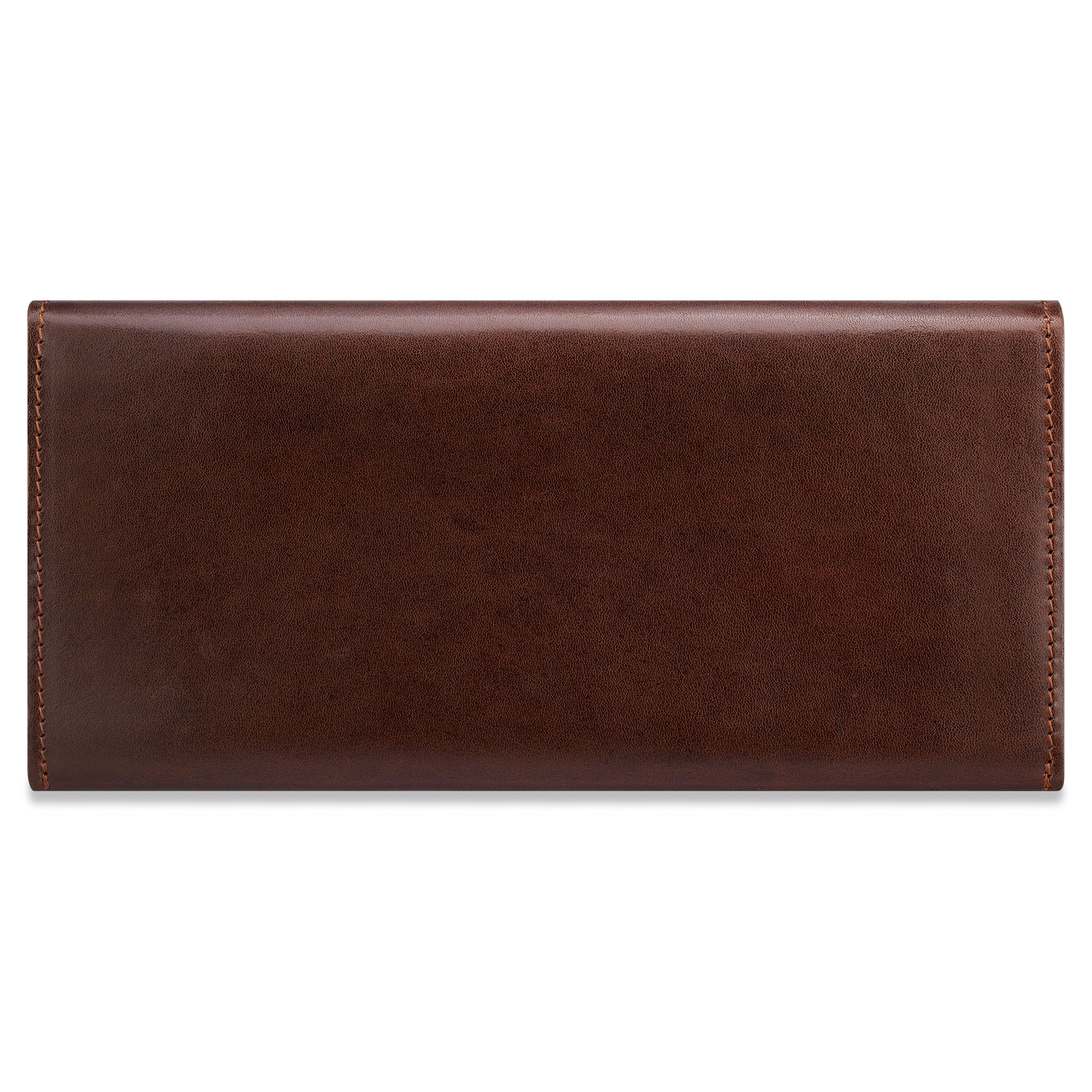 Damen Geldbörse aus pflanzlich gegerbtem Leder in Braun. Längliches Querformat - hier die Rückansicht.