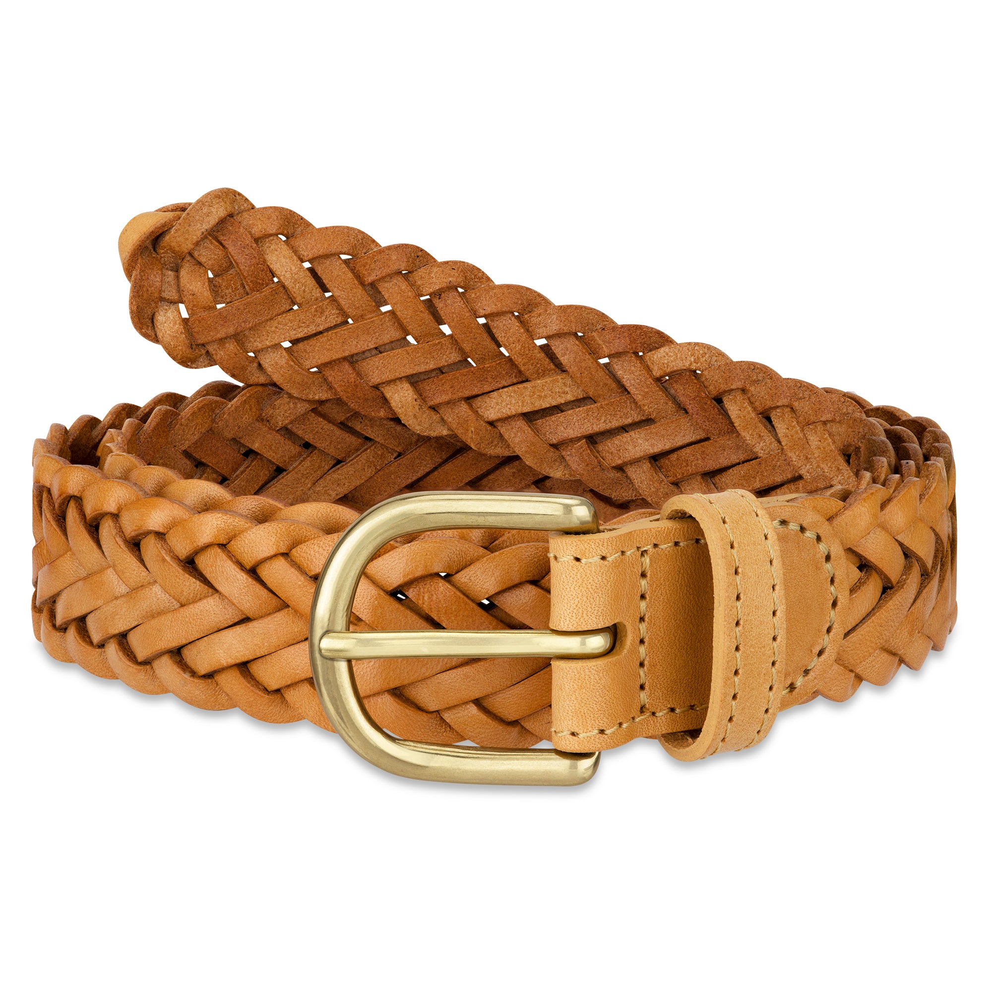 Flechtgürtel Naturell - „Andrea“: 3 cm, handgeflochten, Schnalle in Gold
