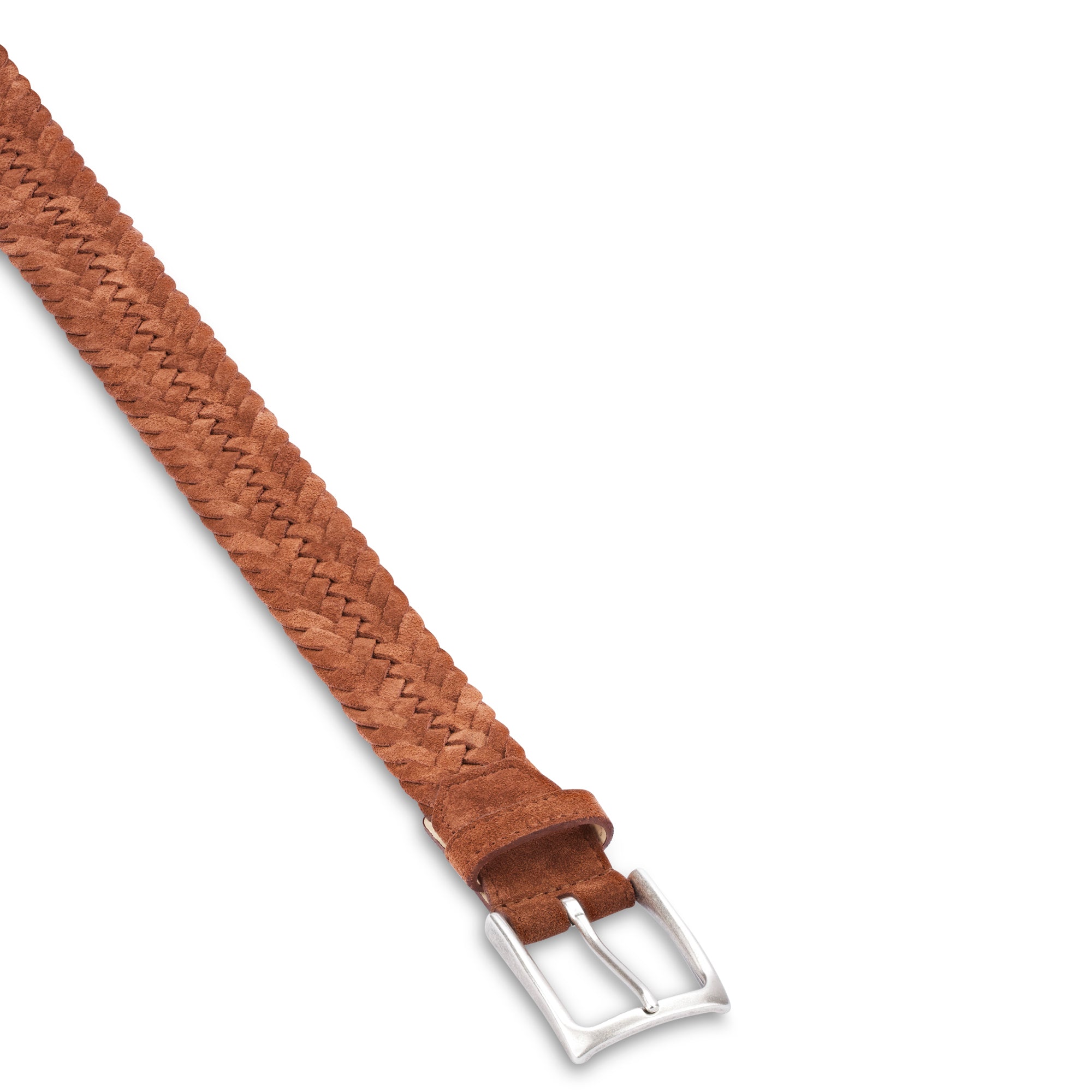 Herren Flechtgürtel aus Velours Leder in cognac / braun