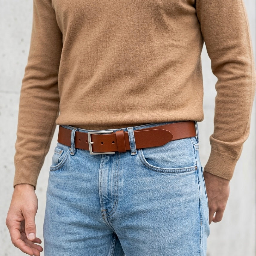 Bestseller: Herren Jeansgürtel „Vincent“ in Cognac – 4 cm, satt, griffig & anschmiegsam