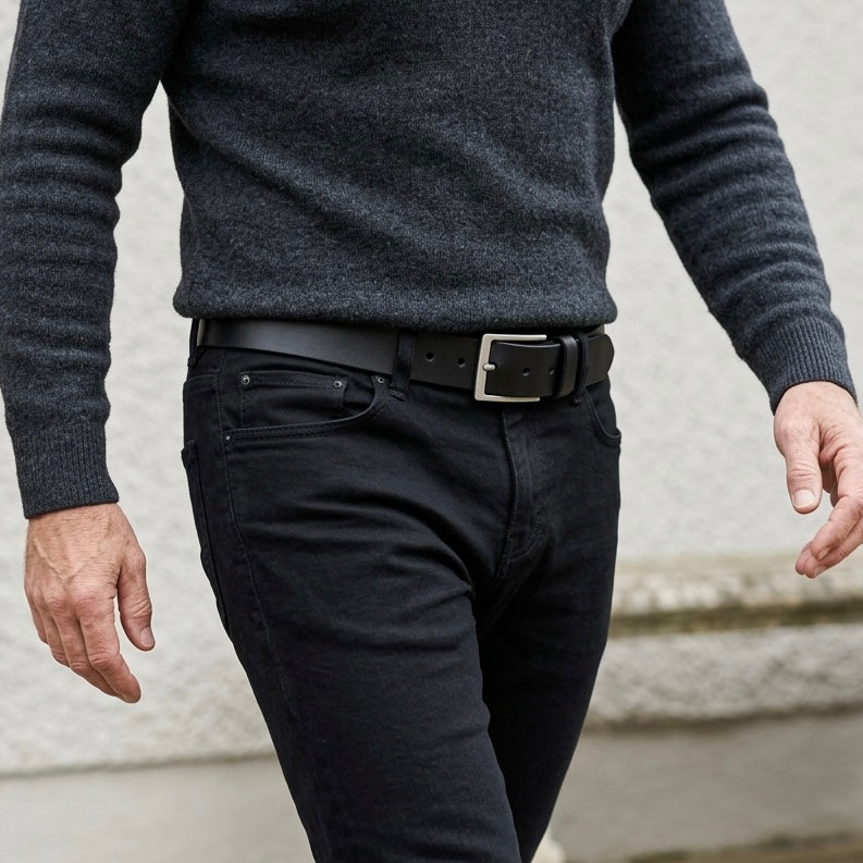 Bestseller: Herren Jeansgürtel „Vincent“ in Schwarz – 4 cm, satt, griffig & anschmiegsam