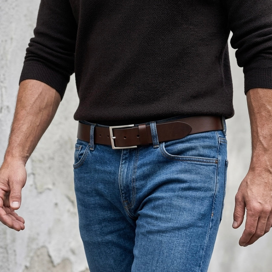 Bestseller: Herren Jeansgürtel „Vincent“ in Braun – 4 cm, satt, griffig & anschmiegsam